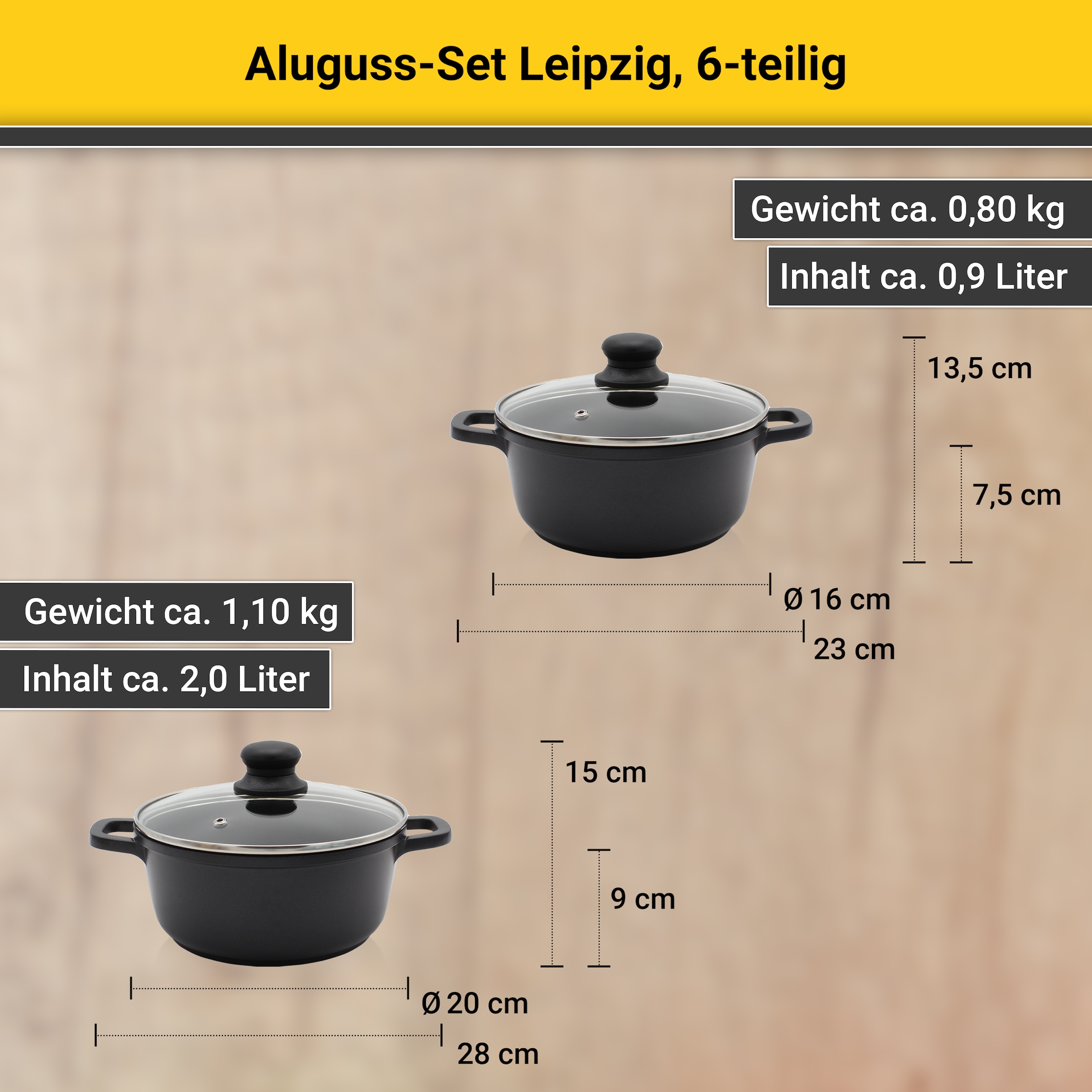 Krüger Topf-Set »Leipzig«, Aluminiumguss, (Set, 8 tlg.), hochwertige Antihaftversielgelung