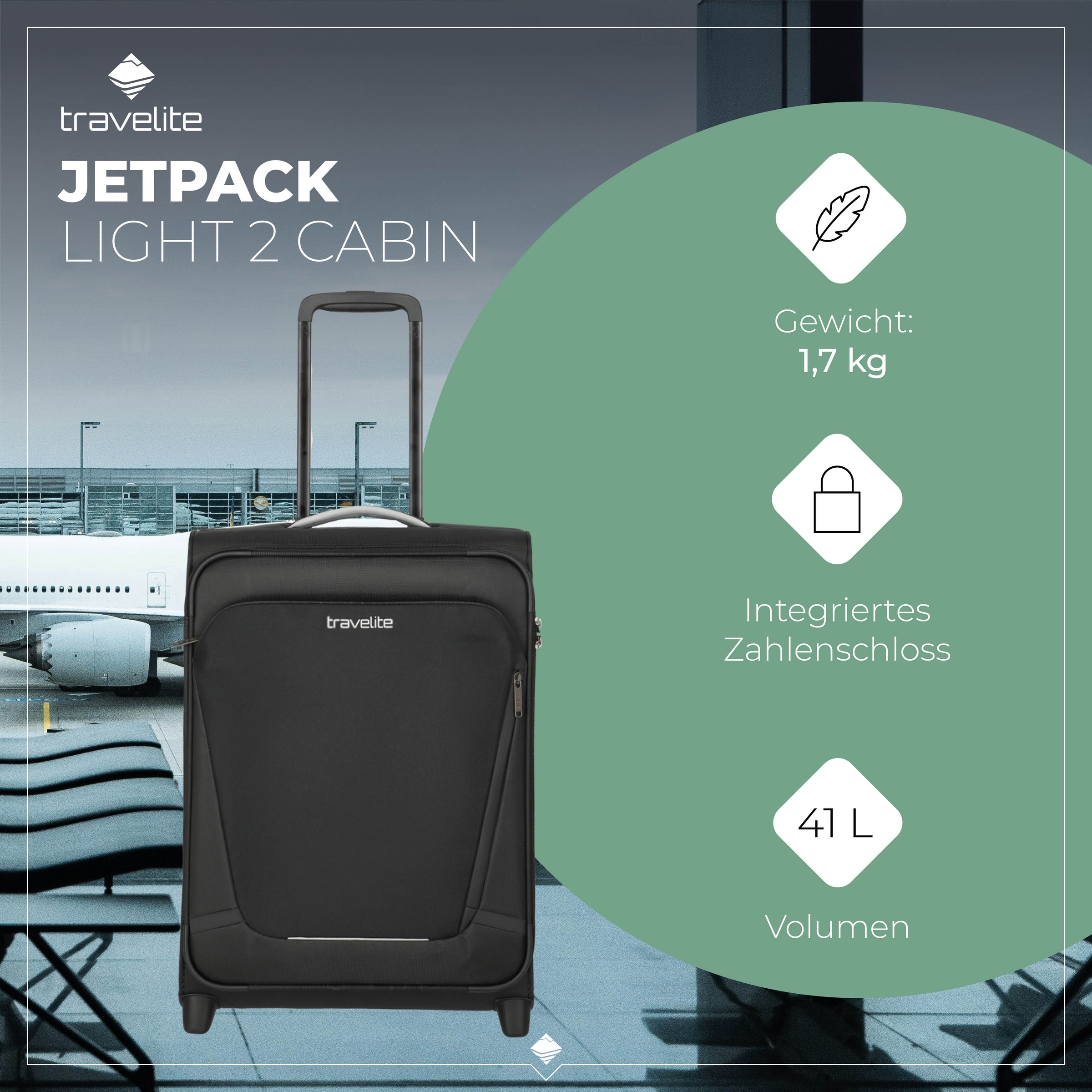travelite Handgepäck-Trolley »JETPACK Multi Light 2 Cabin, konzipiert für Condor & Ryanair« 41 l 4 Rollen Weichgepäck-Koffer Handgepäck für die meisten gängigen Airlines