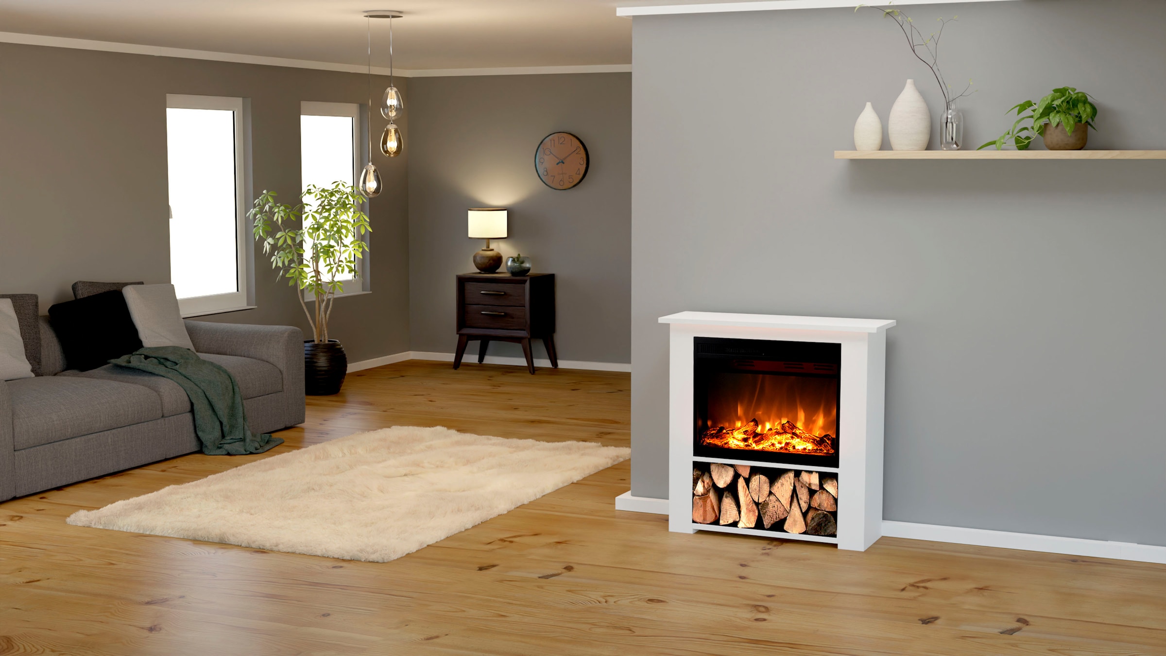 GLOW FIRE Elektrokamin THEBE 86x85x30cm - Mit Heizung LED-Feuer In 3 Farben