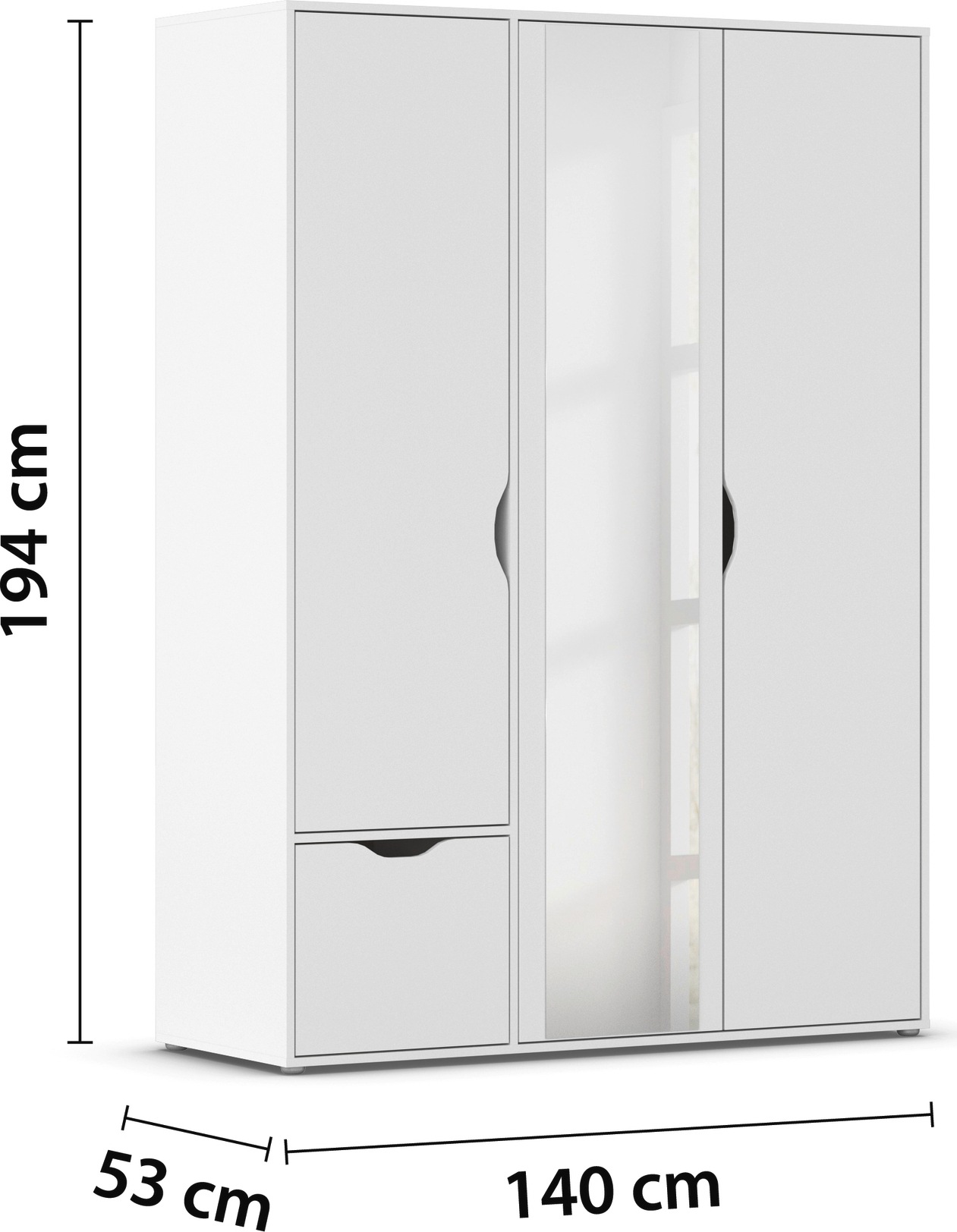 rauch Drehtürenschrank »Kleiderschrank Schrank Garderobe Wäscheschrank NARAI mit Schubladen«, (in 3 verschiedenen Ausstattungen BASIC/CLASSIC/PREMIUM), Griffausfräsungen für eine grifflose Optik TOPSELLER MADE IN GERMANY