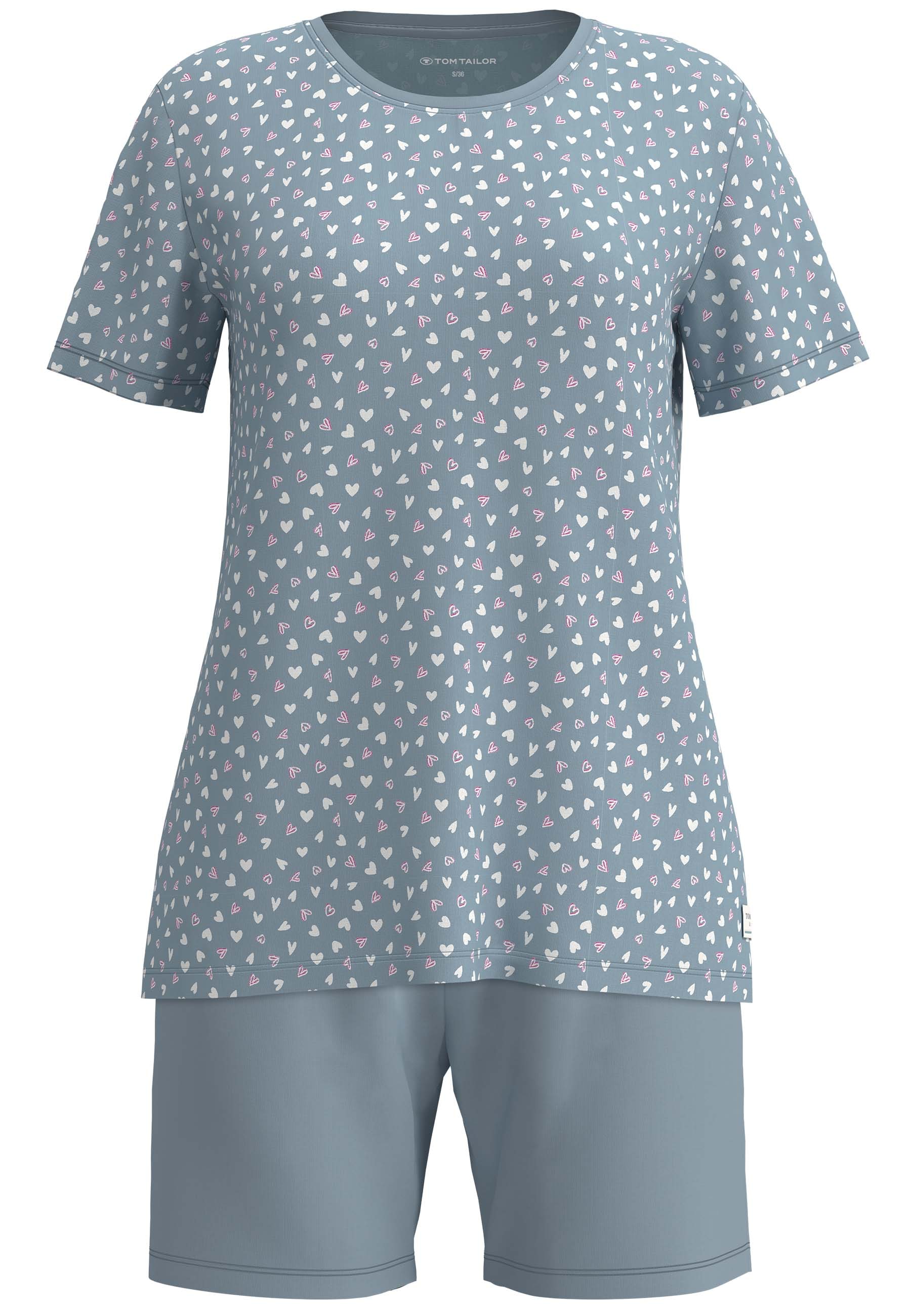 TOM TAILOR Shorty mit Motiv, Rundhalsausschnitt, kurz, Baumwollmix
