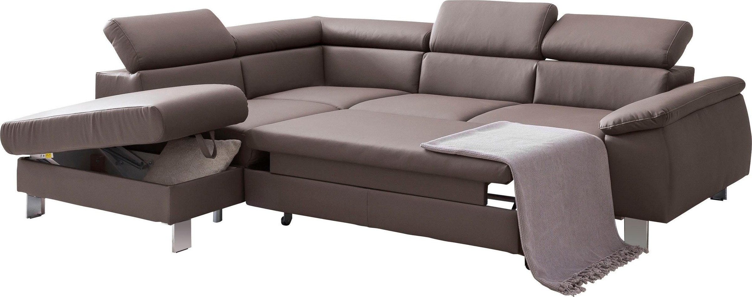 COTTA Ecksofa »Komaris L-Form mit Kopfteilverstellung«, wahlweise mit Bettfunktion, Bettkasten & Beleuchtung