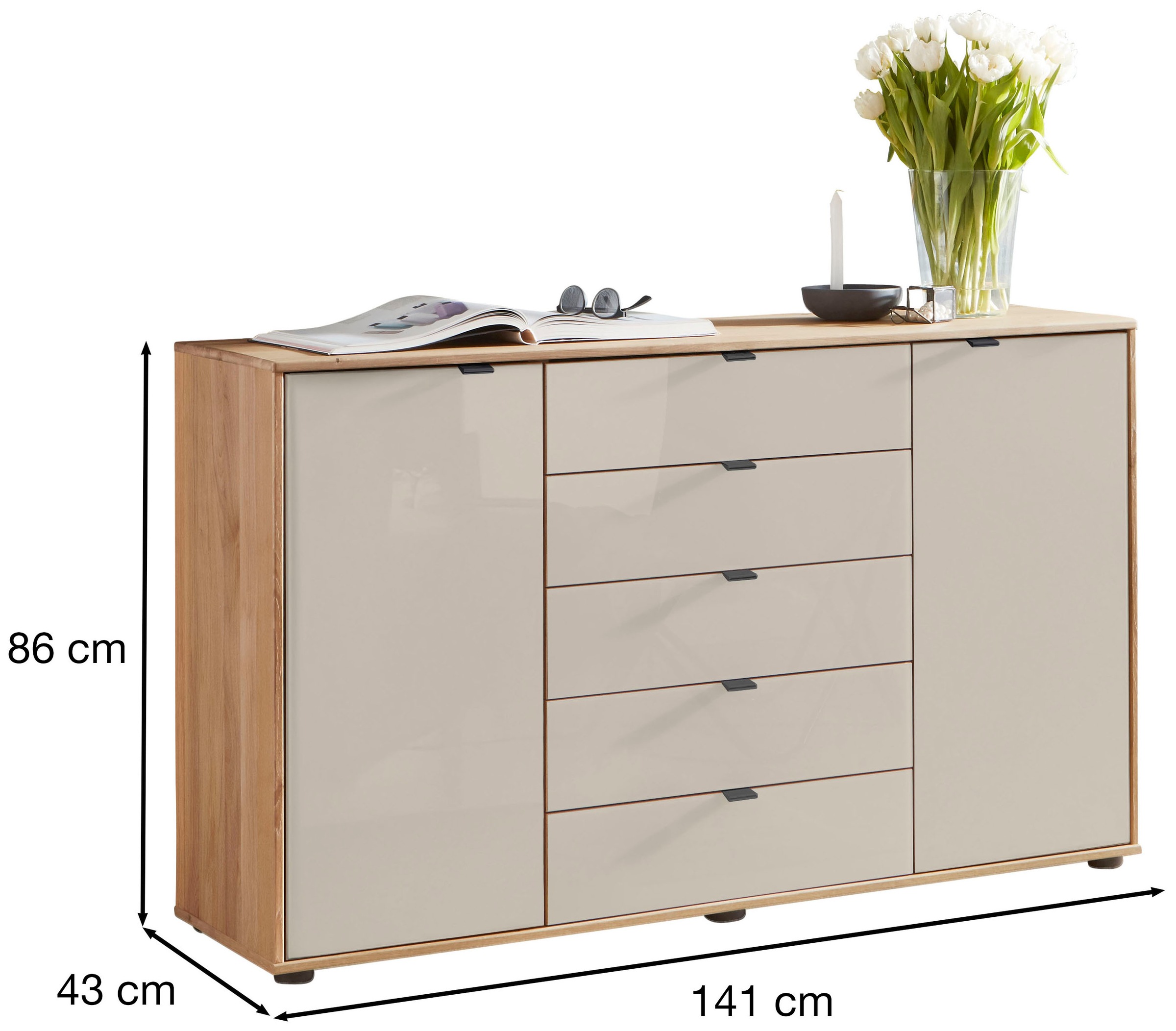 WIEMANN Kombikommode »Cardiff Sideboard, Wäscheschrank, teilmassiv Erle, mit Schubladen« Kommode 141x86x43 cm, braun, mit Dämpfung, MADE IN GERMANY,  verschiedenen Ausführungen, inklusive Einlegeboden
