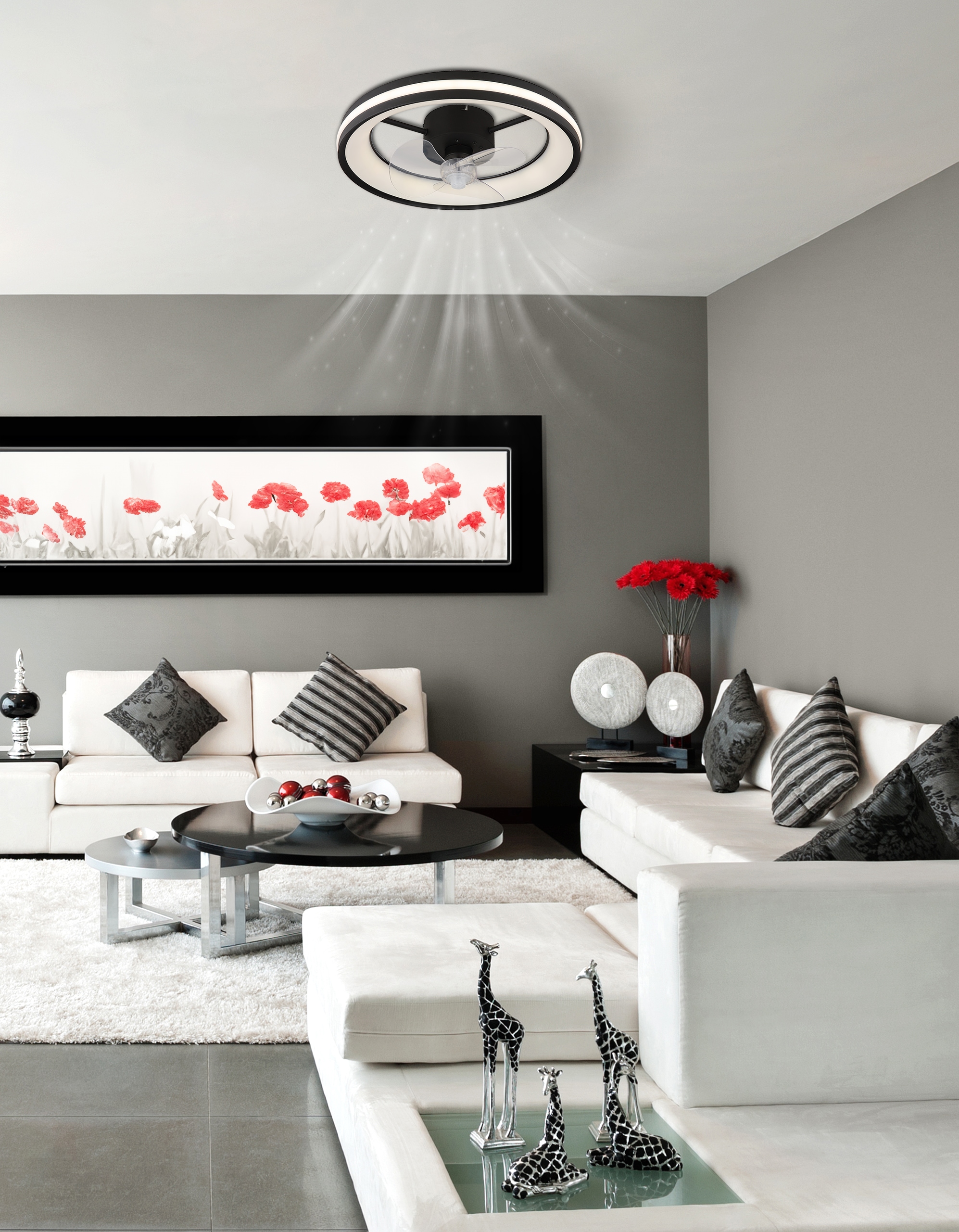 GLOBO LIGHTING Deckenleuchte »GATIAN«, Leuchtmittel LED-Modul | LED fest integriert, Ventilator/ Büro / Wohnbereich / Schlafzimmer / schwarz / rund
