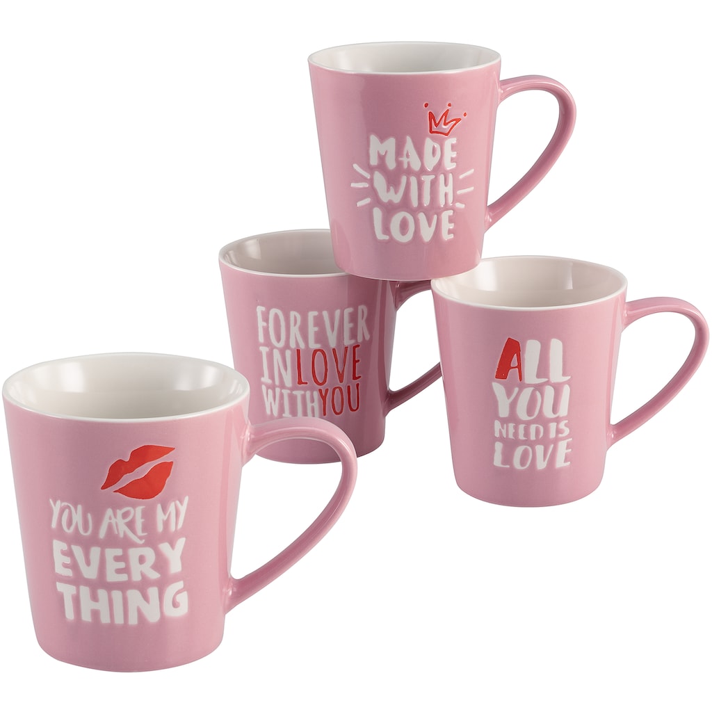 CreaTable Becher »Kaffeebecher Love Collection«, (Set, 4 tlg.)