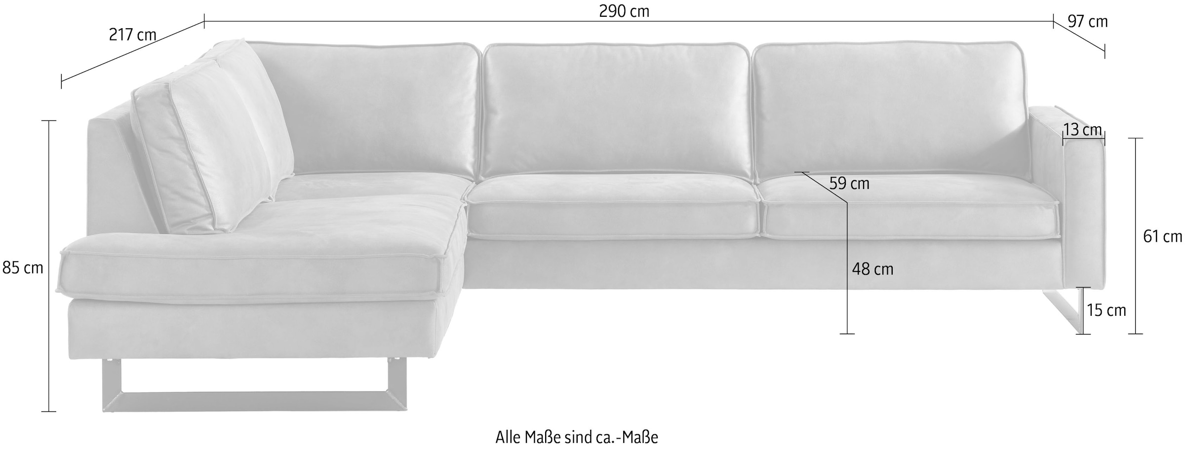 Places of Style Ecksofa »Pinto, 290 cm, Cord, Chenille, Lederoptik, Ottomane links / rechts«, mit Keder, schwarze Metallfüße, Wellenunterfederung
