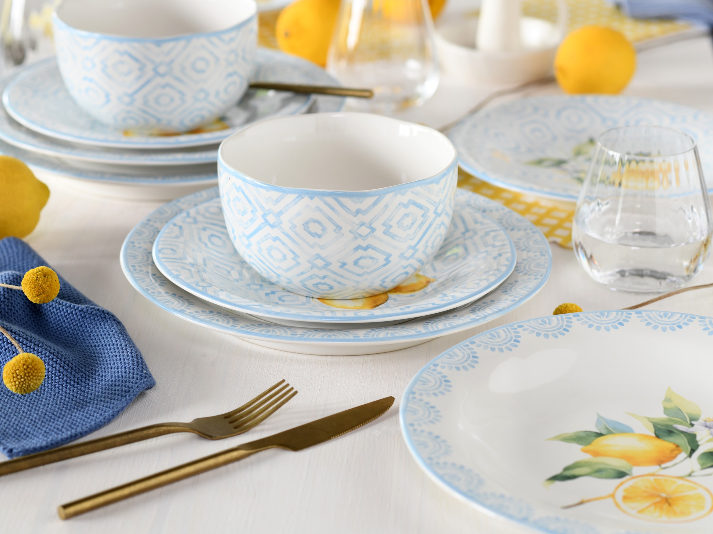 CreaTable Teller-Set »Lemoncello, Tellerset 12-tlg«, (Set, 12 tlg.), Handgemalte italienische Keramik