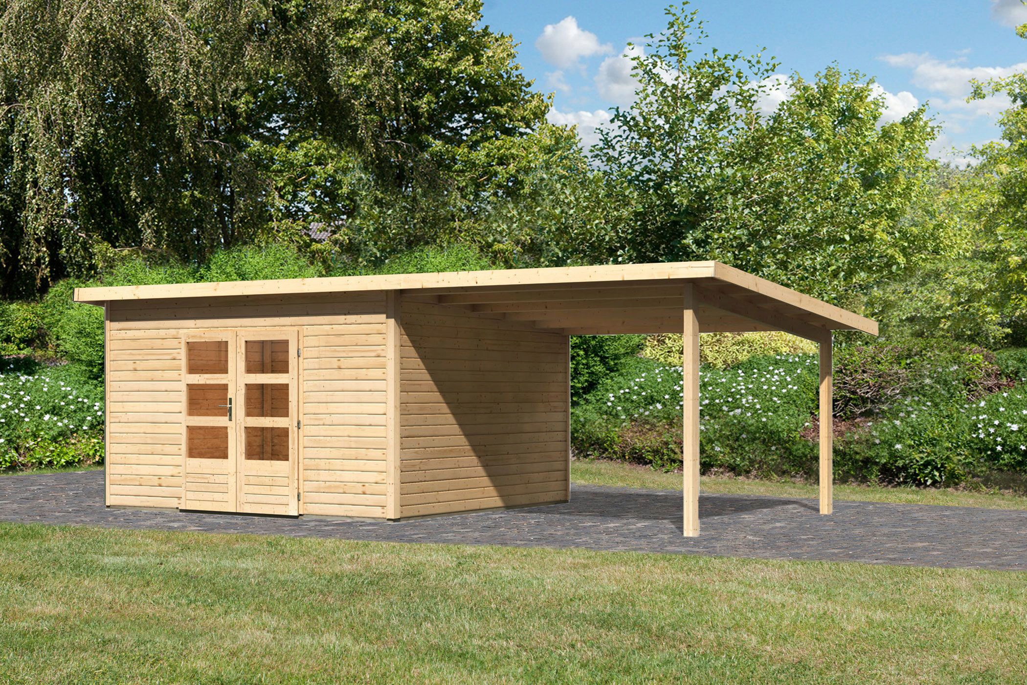 Karibu Gartenhaus »Perlsee 5«, (Set), mit Anbaudach