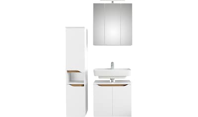 Badmöbel-Set »Quickset 3-teilig, Waschbeckenunterschrank mit LED-Spiegelschrank«, (3 St.)