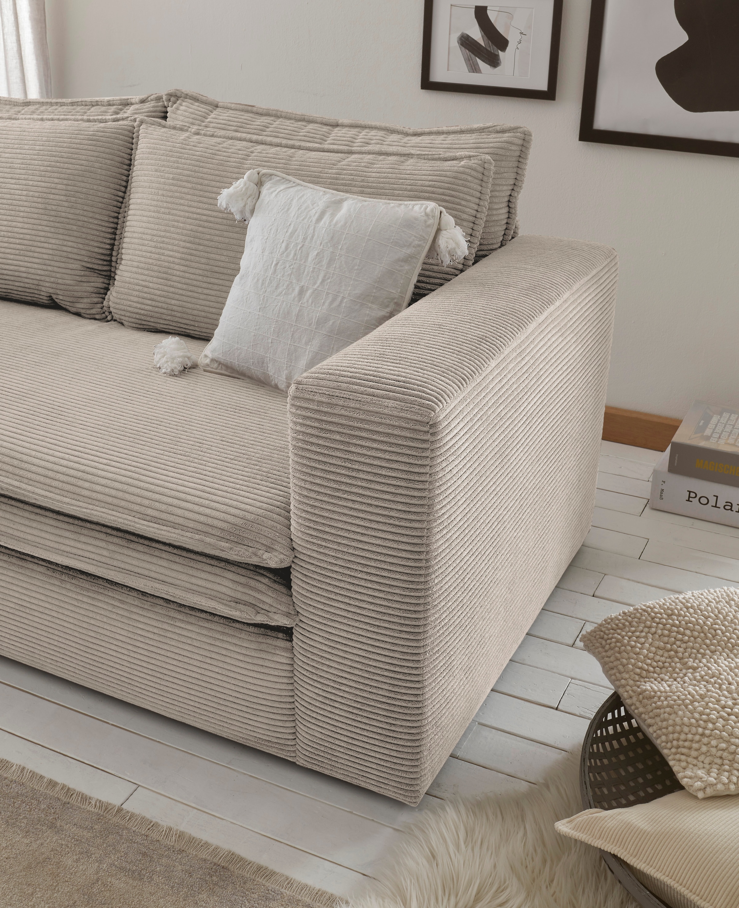 Places of Style Sitzgruppe »PIAGGE«, (2 tlg.), Hochwertiger Cord, Sessel und Hocker klein im Set