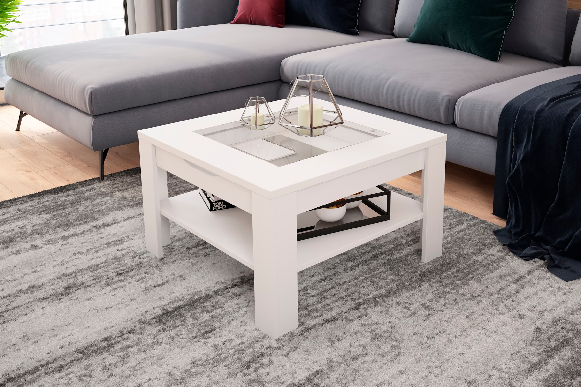 byLIVING Couchtisch »RALPH« Artisan Eiche, Old Wood oder weiß, 1 Schubkasten, Glaseinlageplatte