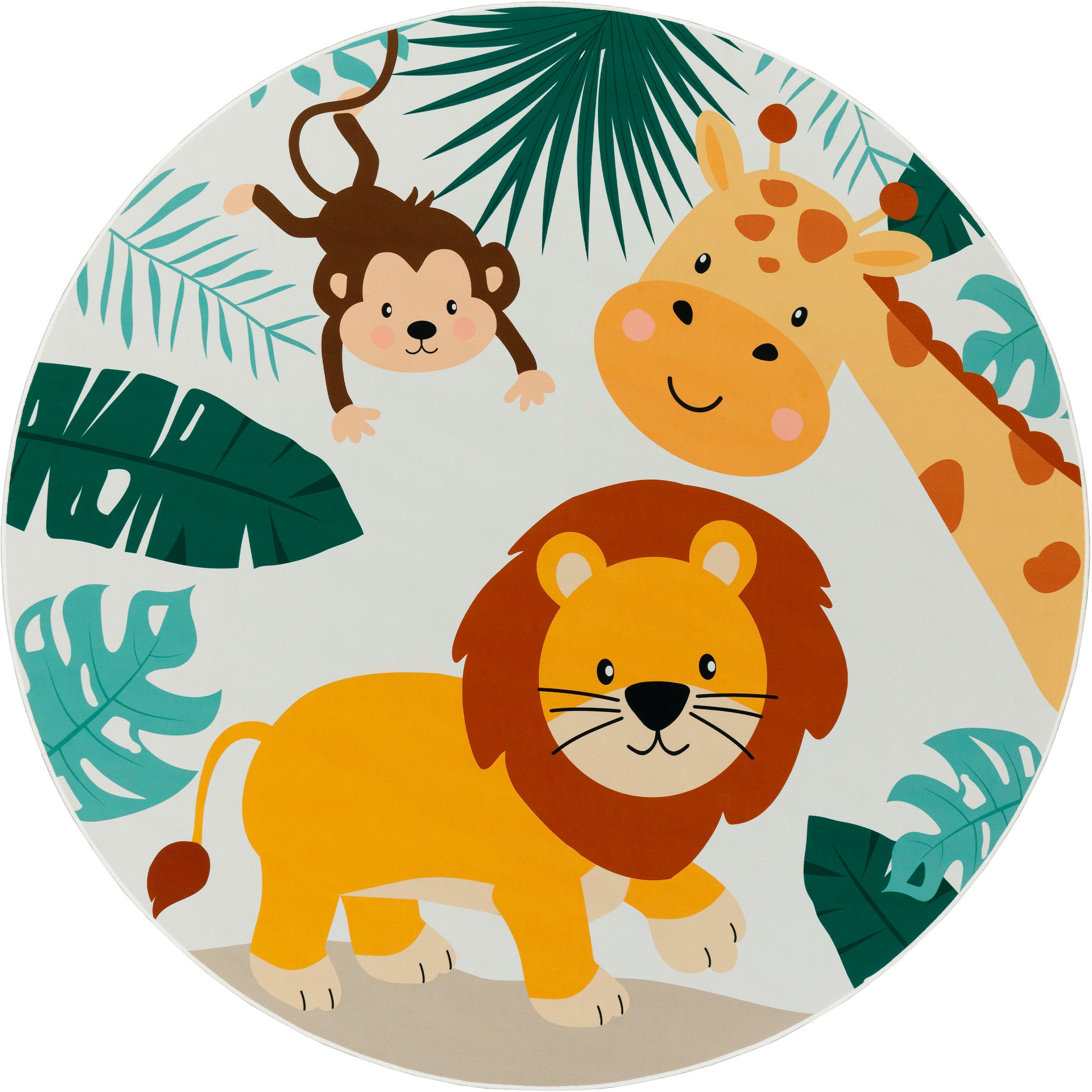 Paco Home Kinderteppich »Bino 582«, rund, 4 mm Höhe, Spielteppich, Motiv Tiere, Löwe & Giraffe, Kinderzimmer