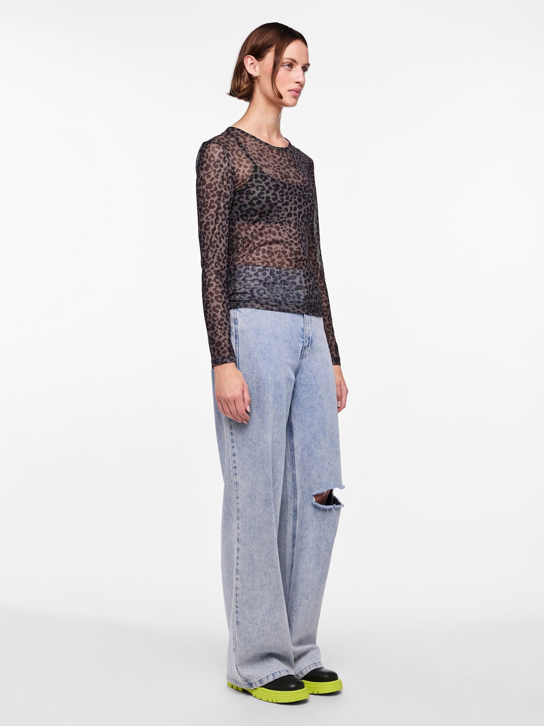 pieces Langarmshirt »PCNINNI LS MESH TOP NOOS BC« Materialmix, regular fit
