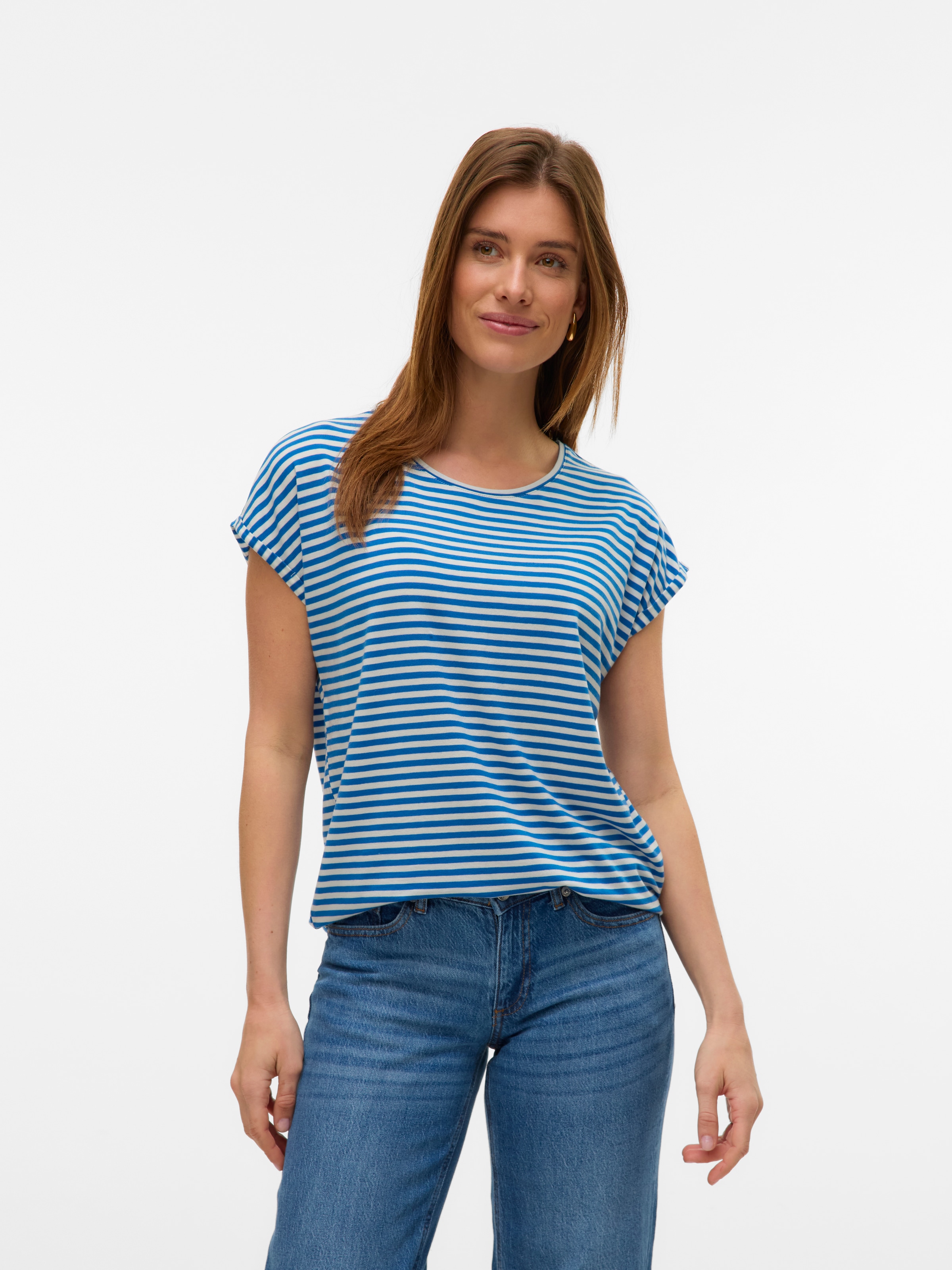 Vero Moda Rundhalsshirt »VMAVA PLAIN SS TOP STRIPE GA JRS NOOS«