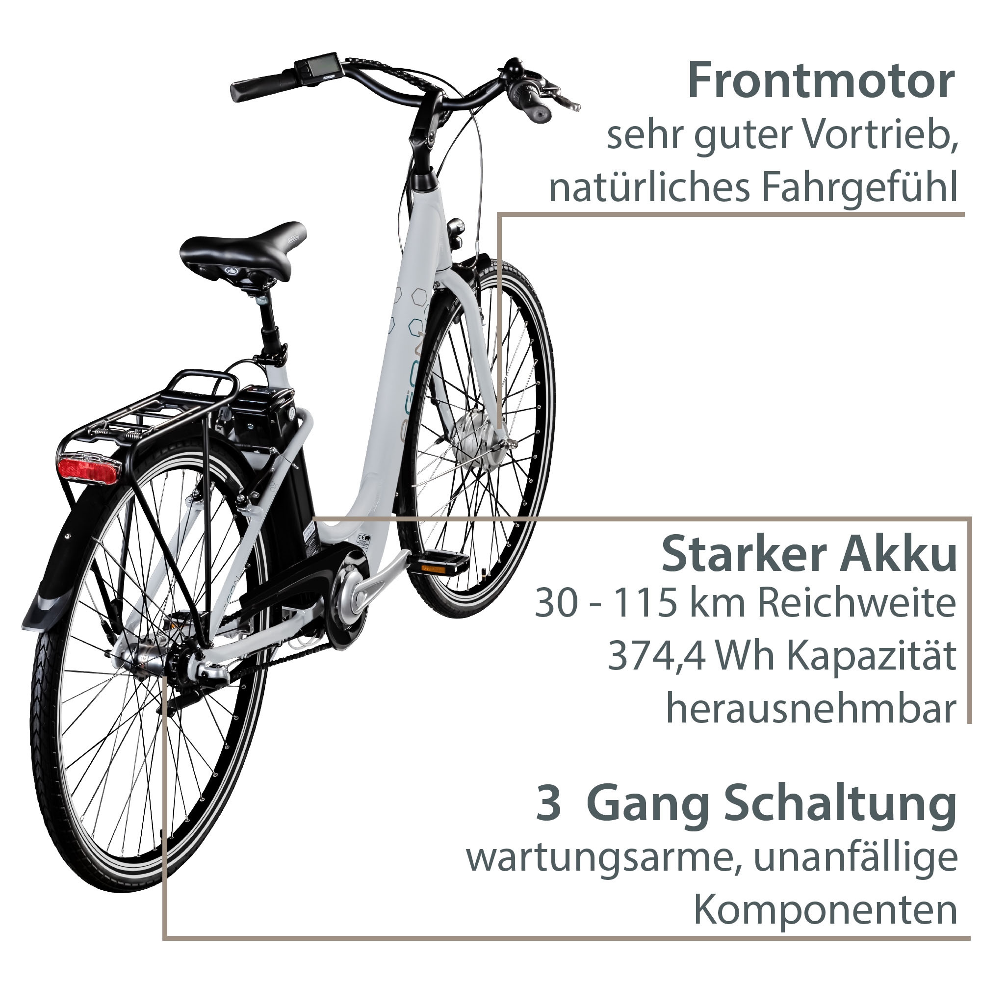 AGON E-Bike »Aurora«, 3 Gang, Frontmotor 250 W, Pedelec, Elektrofahrrad für Damen u. Herren