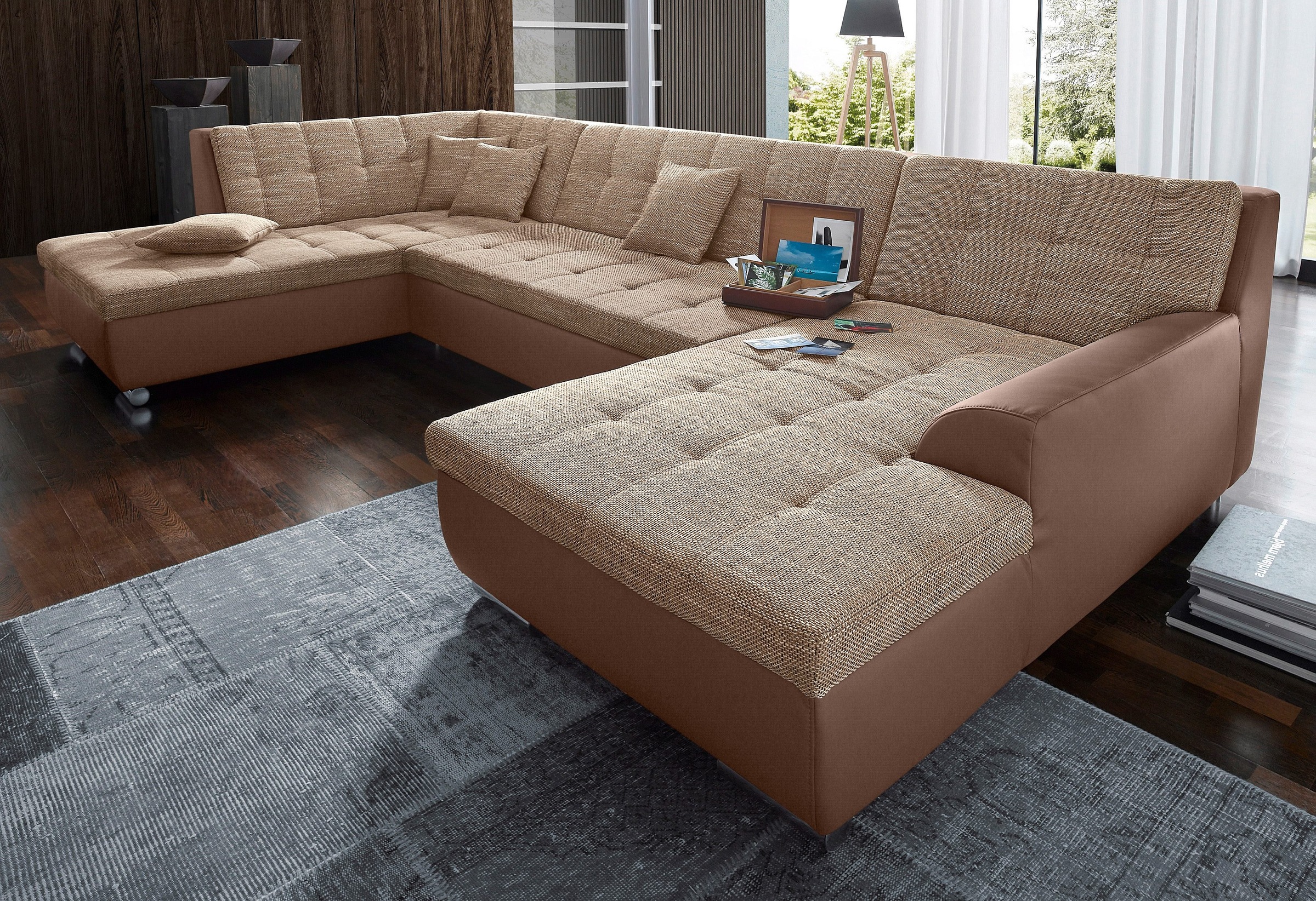 DOMO collection Wohnlandschaft Treviso incl. Zierkissen, moderne Steppung, günstig online kaufen