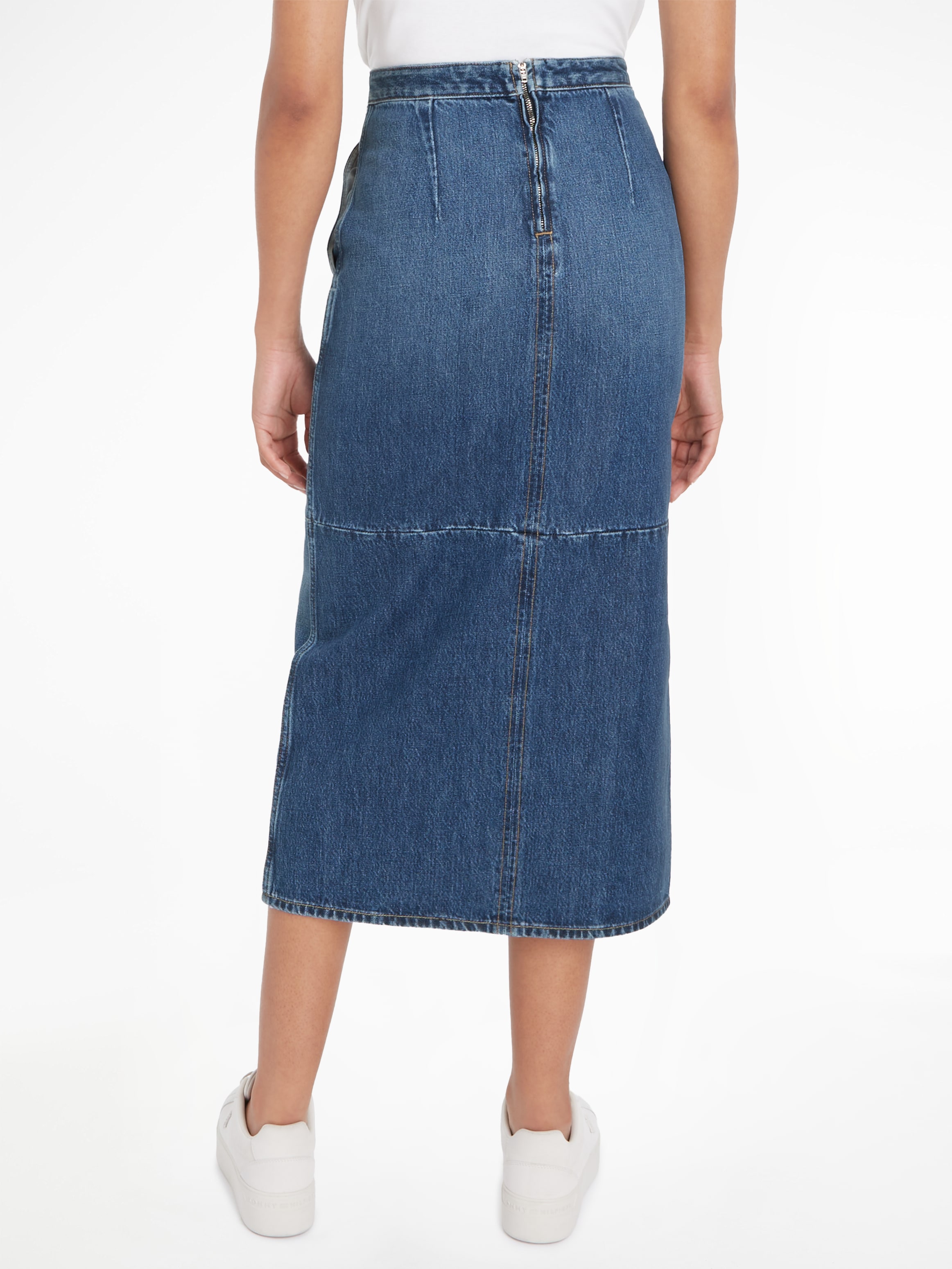 Tommy Hilfiger Bleistiftrock »DNM MIDI SKIRT HW BETH CTD«, Webrock mit Tommy Hilfiger Flagge