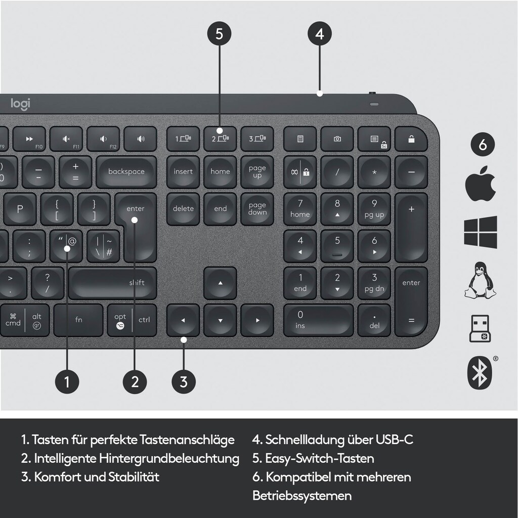 Logitech Tastatur »MX Keys Advanced«, (Antirutsch-Füße-Ziffernblock)