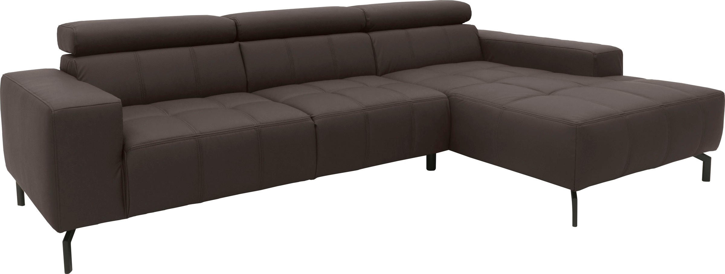 DOMO collection Ecksofa »Cunelli tolle Sitznähte als Designelement, fester Sitzkomfort, L-Form«, wahlweise mit 6-fach verstellbarer Kopfteilverstellung, bodenfrei