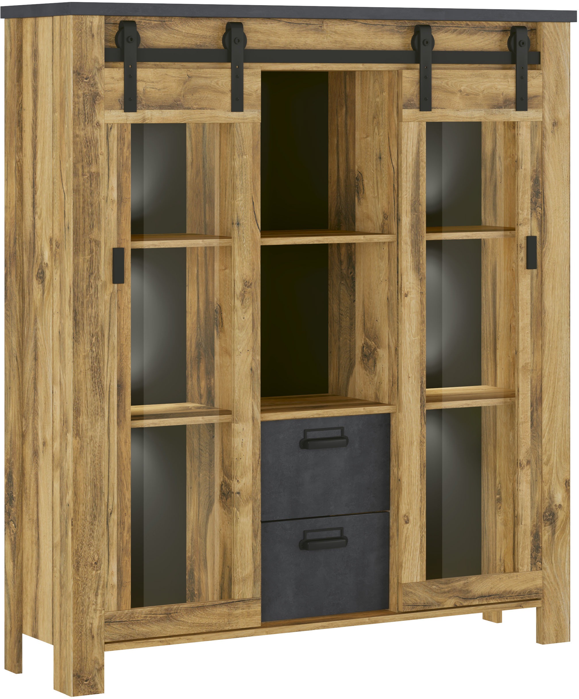 Home affaire Highboard »York, moderner Hochschrank, Vitrine in Hunton Oak, günstig online kaufen