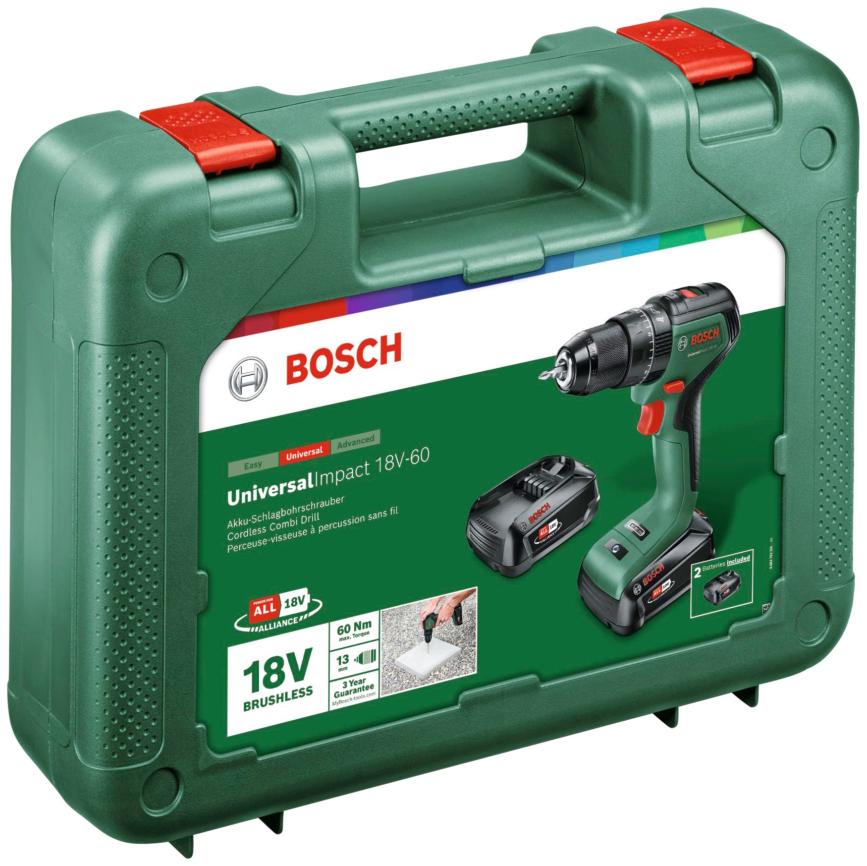 Bosch Home & Garden Akku-Schlagbohrschrauber »UniversalImpact 18V-60«, Inkl. Koffer, mit 2 Akkus 18V/2Ah und Ladegerät