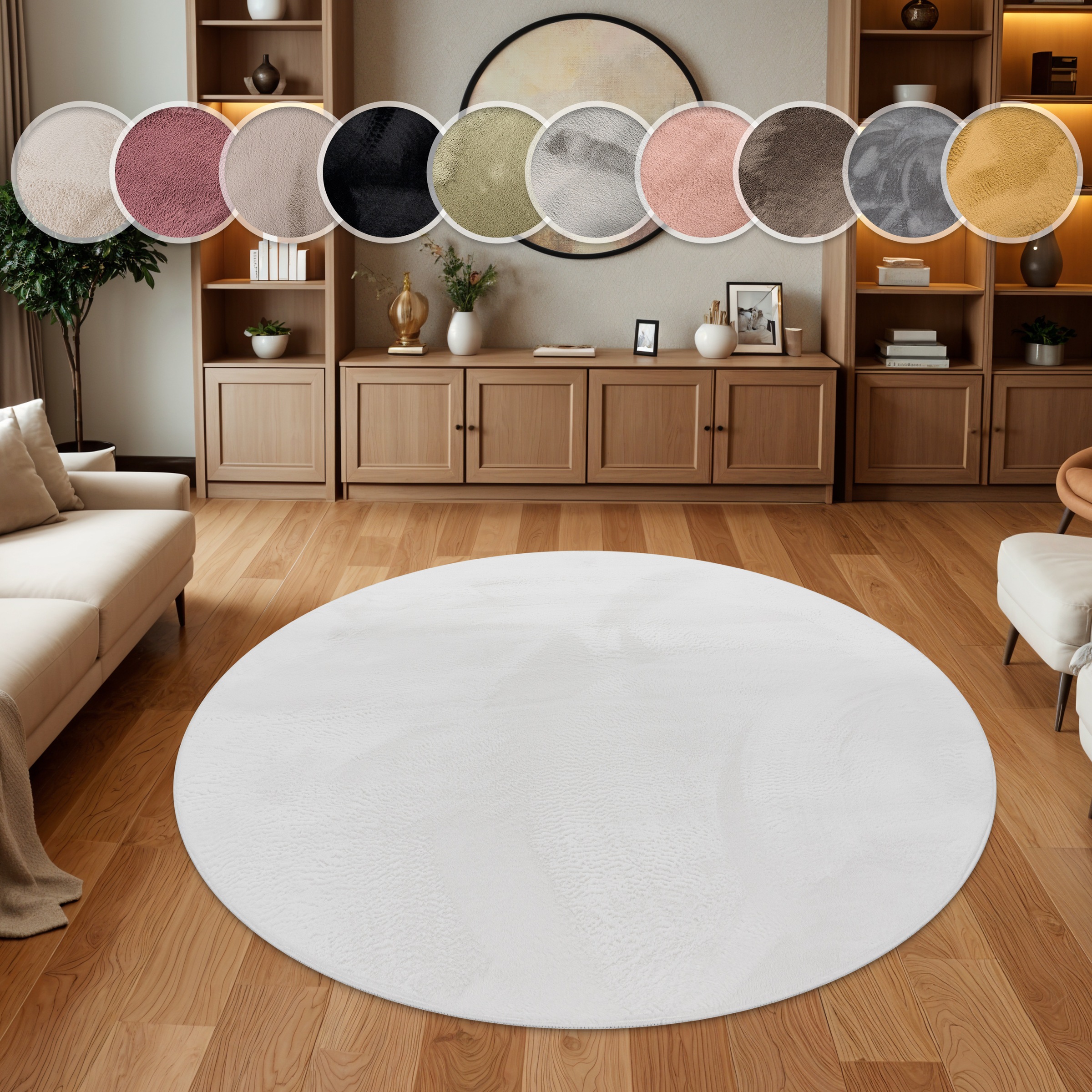 Fellteppich PACO HOME "Kunstfell Soft 380", weiß, H:14mm Ø:80cm