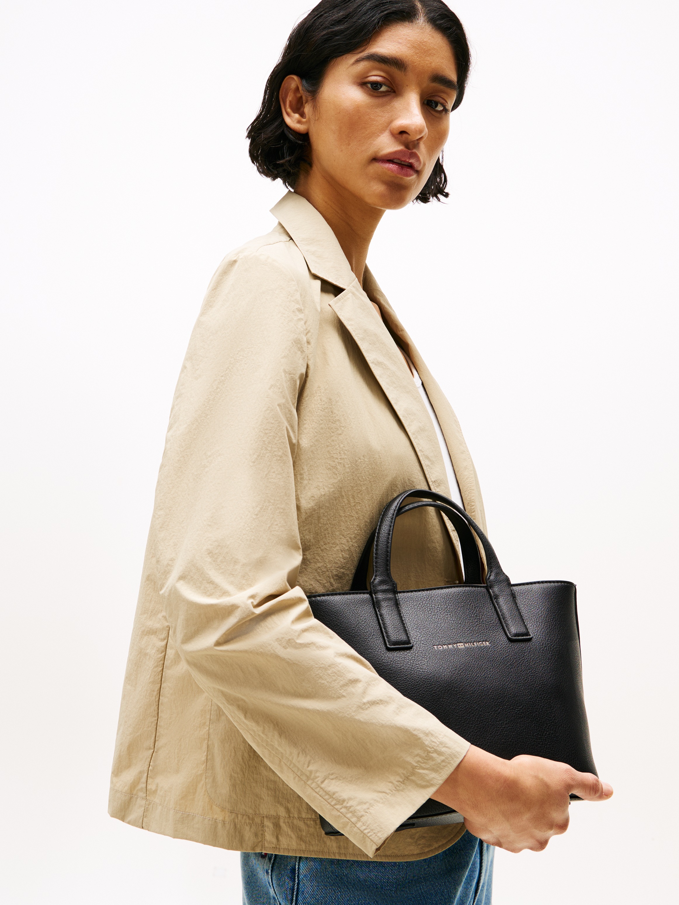 Tommy Hilfiger Henkeltasche »TH LOGOTAPE MINI TOTE«, Damen Umhängetasche, Schultertasche mit doppeltem Henkel