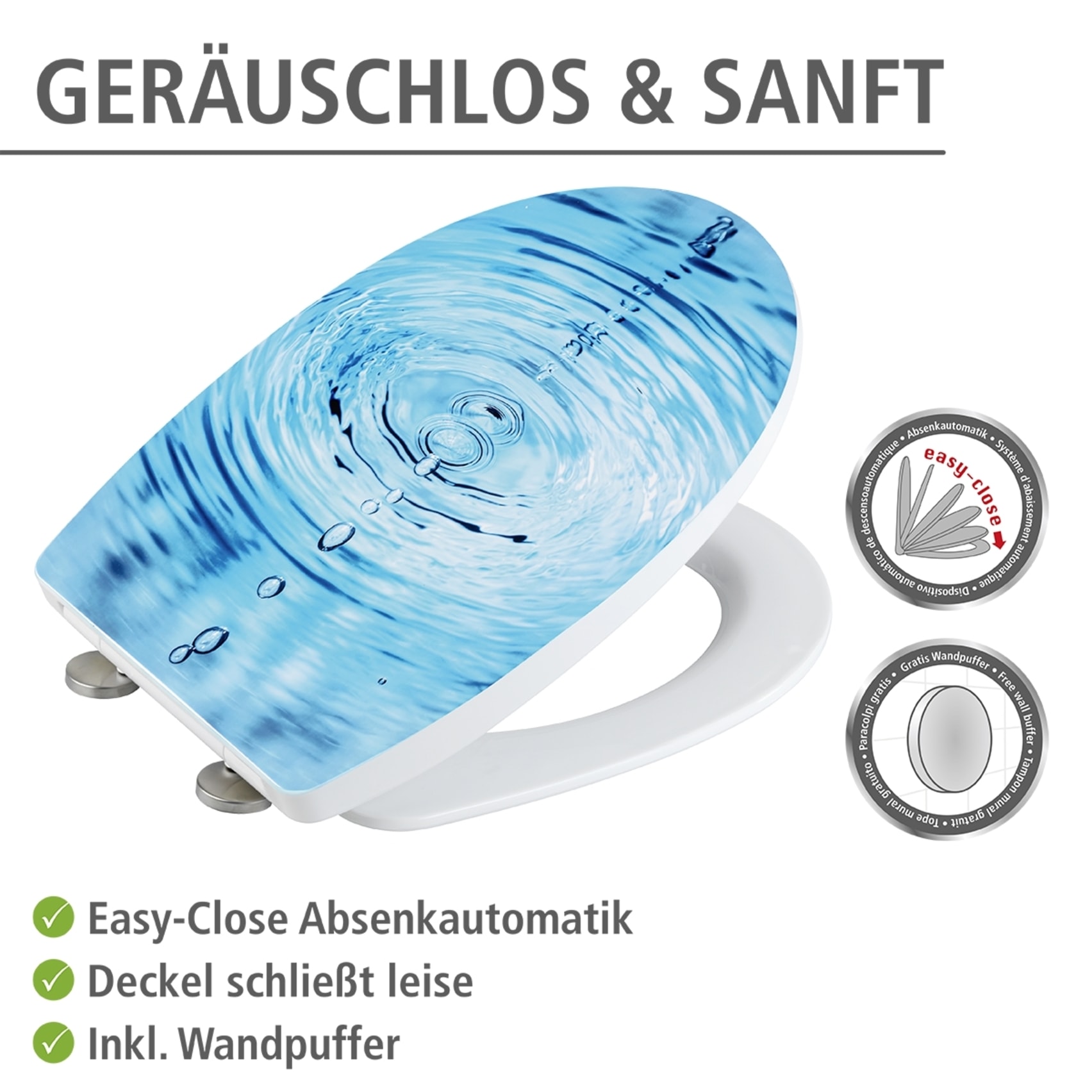 WENKO WC-Sitz »Droplets« glänzender Toilettensitz aus Thermoplast mit Motiv, Absenkautomatik