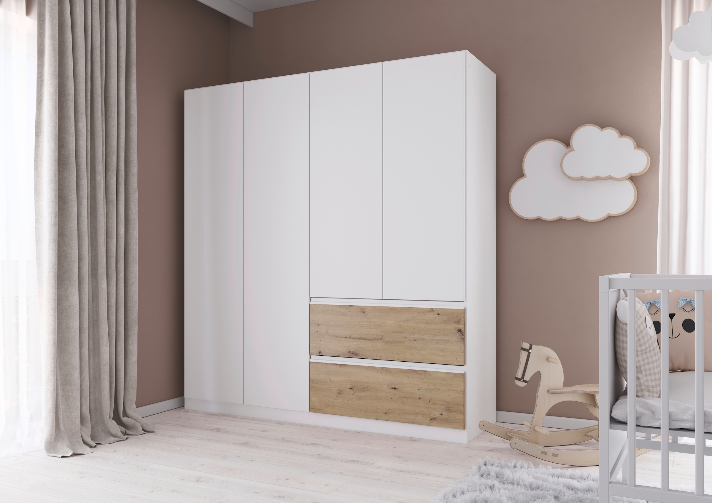 rauch Drehtürenschrank »Kleiderschrank Schrank Garderobe Wäscheschrank COSTA in 3 Breiten«, viel Platz, grifflose Front und Push-to-Open Funktion MADE IN GERMANY