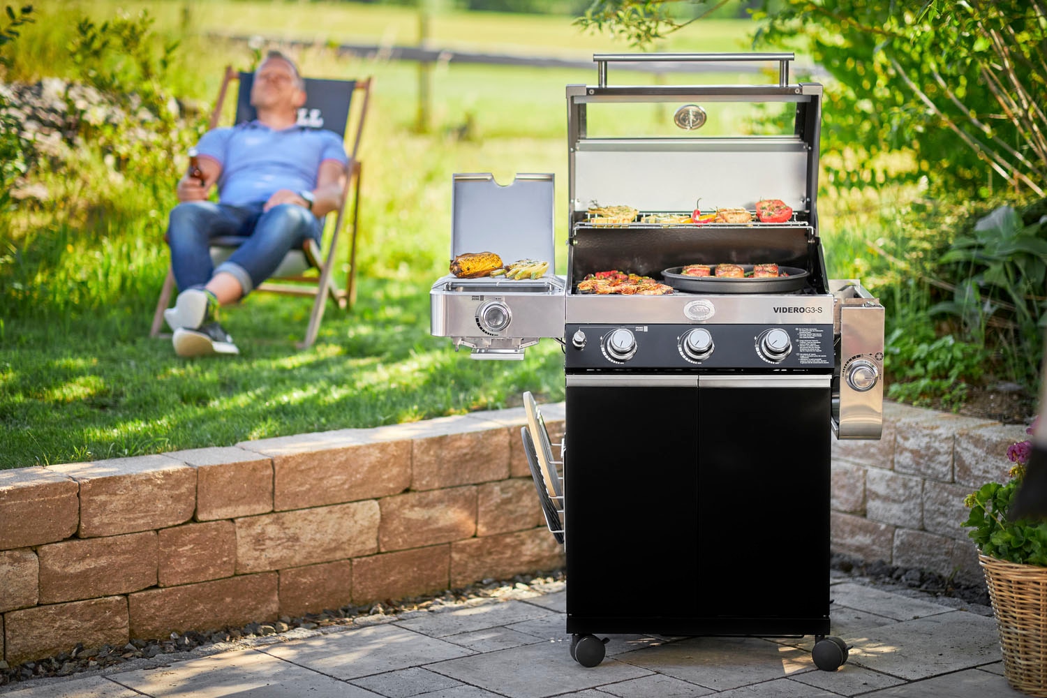 RÖSLE Gasgrill »BBQ-Station VIDERO, 25520«, G3-S Schwarz, 3 Brenner, extra Primezone und Seitenbrenner, VARIO+