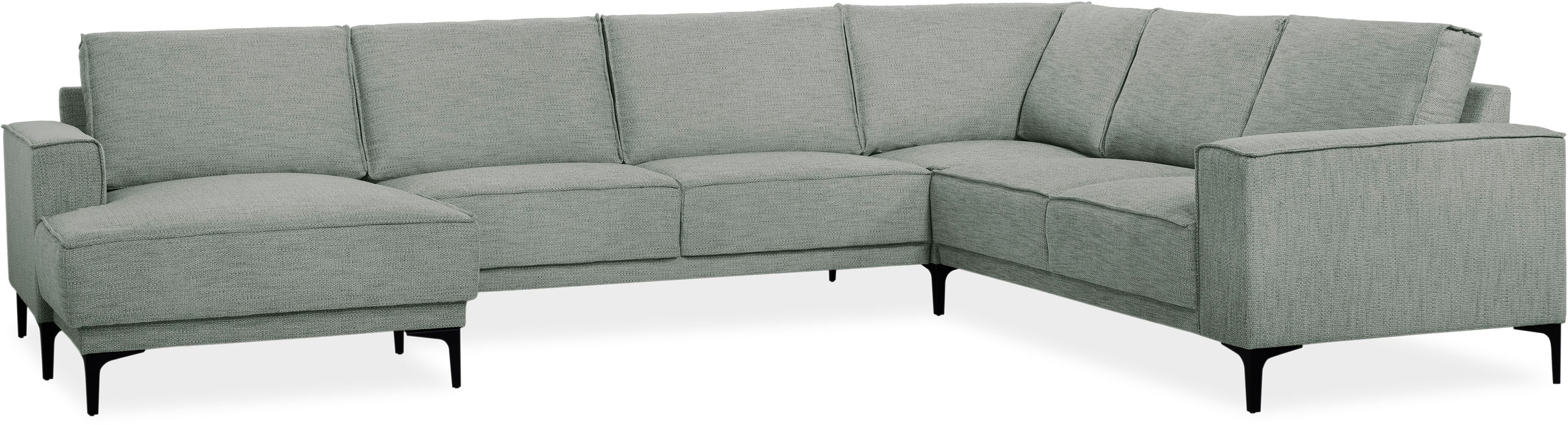 Places of Style Wohnlandschaft »XXL Sofa Oland, Struktur, Flachgewebe, Luxus-Microfaser, Boucle«, U-Form, 342 cm, Wellenunterfederung, Skandi-Design, Metallfüße