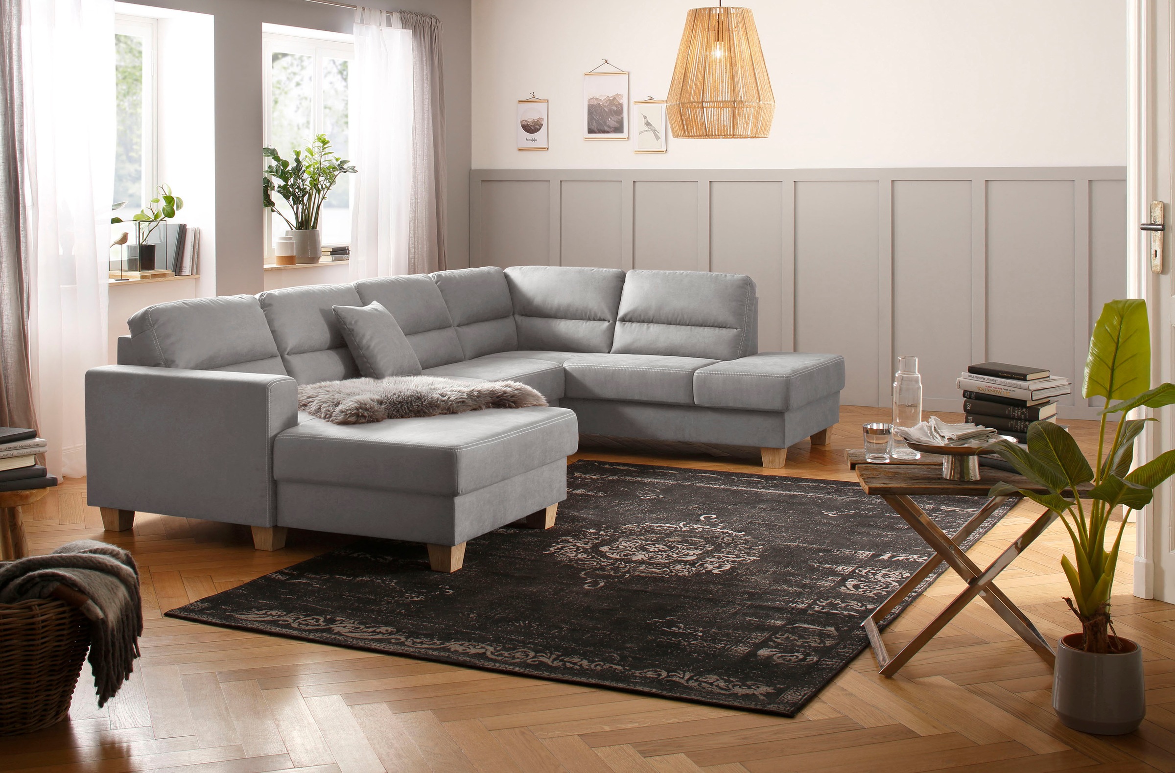 Home affaire Wohnlandschaft »Navan, U-Form«, wahlweise mit Bettfunktion und Kopfstütze