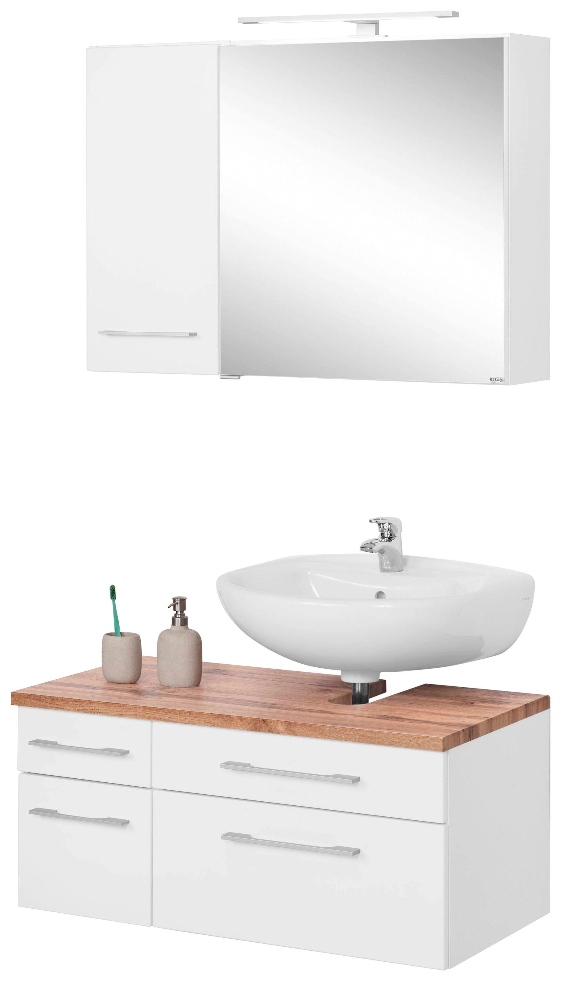 welltime Badmöbel-Set »Davos« 3 Stk. tlg. mit LED-Beleuchtung, Hängeschrank günstig online kaufen
