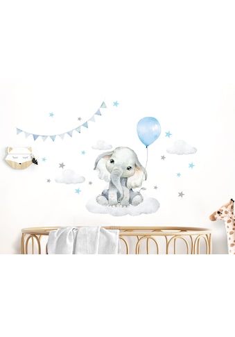 little DECO Wandtattoo »Little Deco Wandtattoo Elefant mit Luftballon blau & Sterne« kaufen