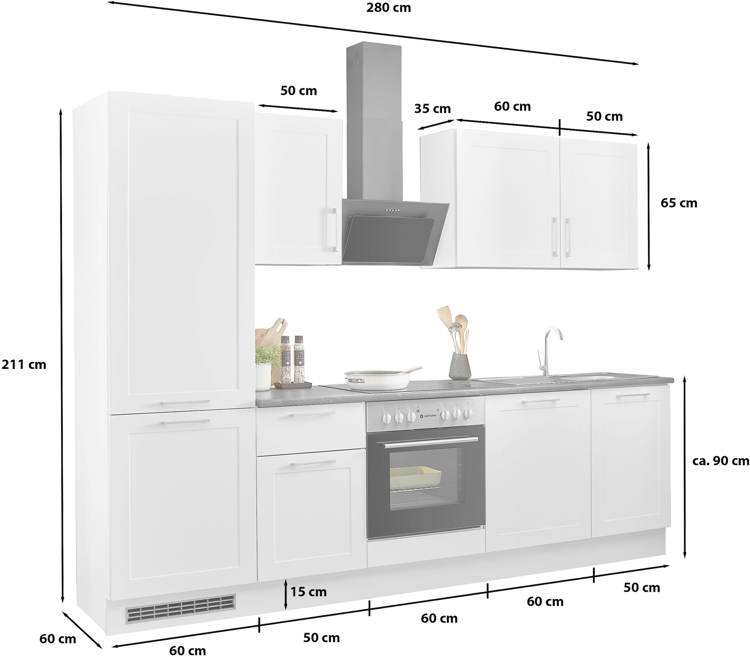 BASIC by Balculina Küchenzeile »Marsi« Breite 280 cm, wahlweise mit E-Geräten, mit Soft-Close-Funktion