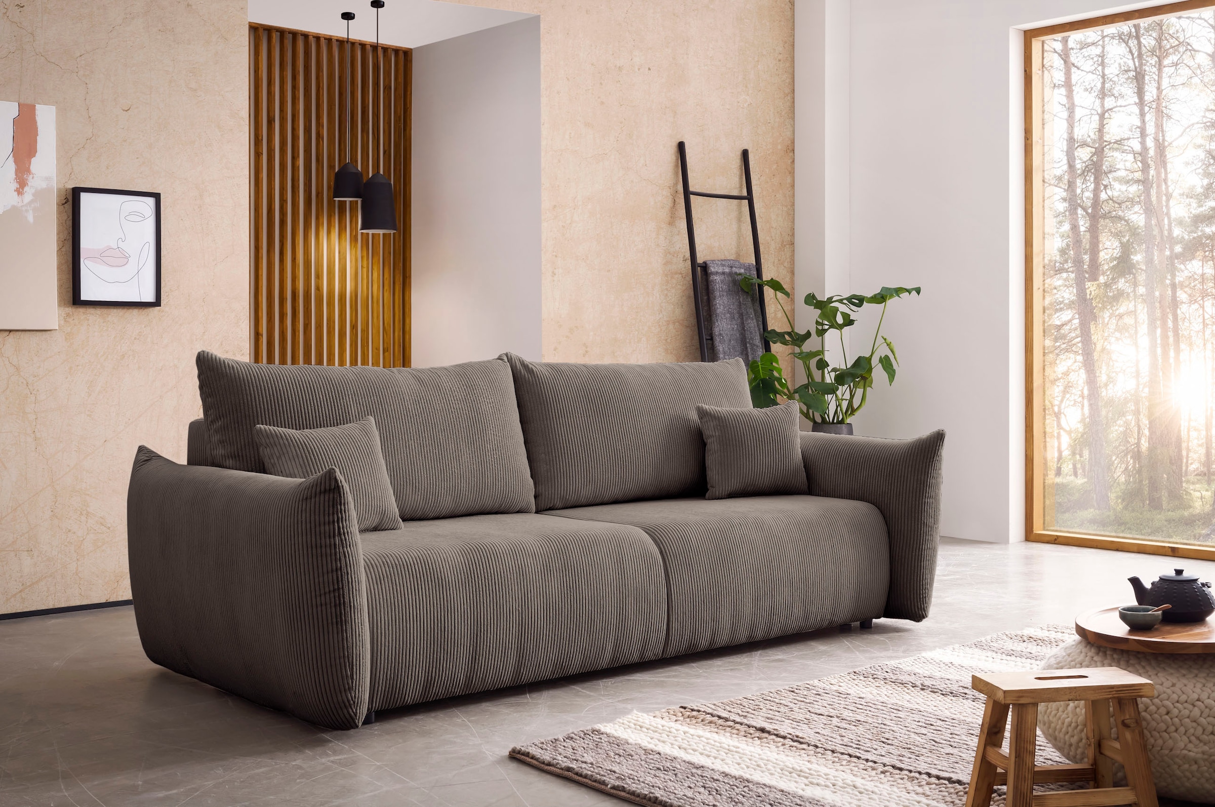 INOSIGN 3-Sitzer »MAVAS Schlafsofa mit Bettkasten«, ca.240/108cm (Liegefläche 212/145 cm), Cord, Chenille, Struktur