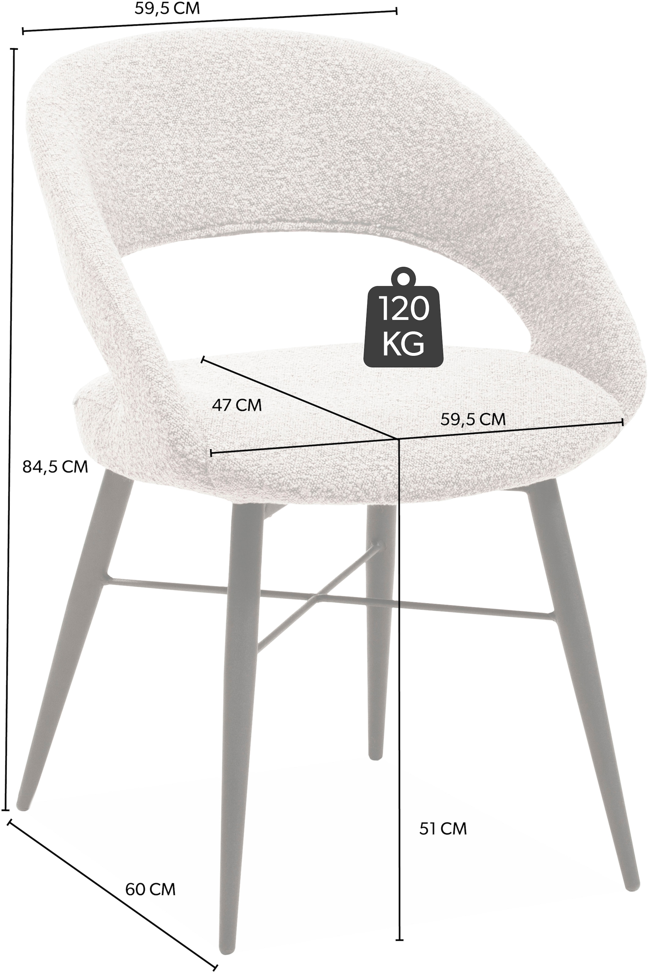 OMG Design Esszimmerstuhl »Marley«, (Set), 2 St., Stoff, mit modernem Cut-Out, Bouclé Bezug