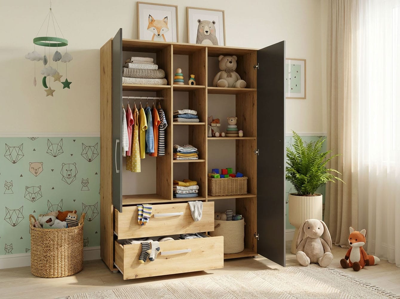 arthur berndt Babyzimmer-Komplettset »Babyzimmer-Set »Alessio« 3-teilig, Anthrazit mit Eiche Artisan Dekor« Set, 