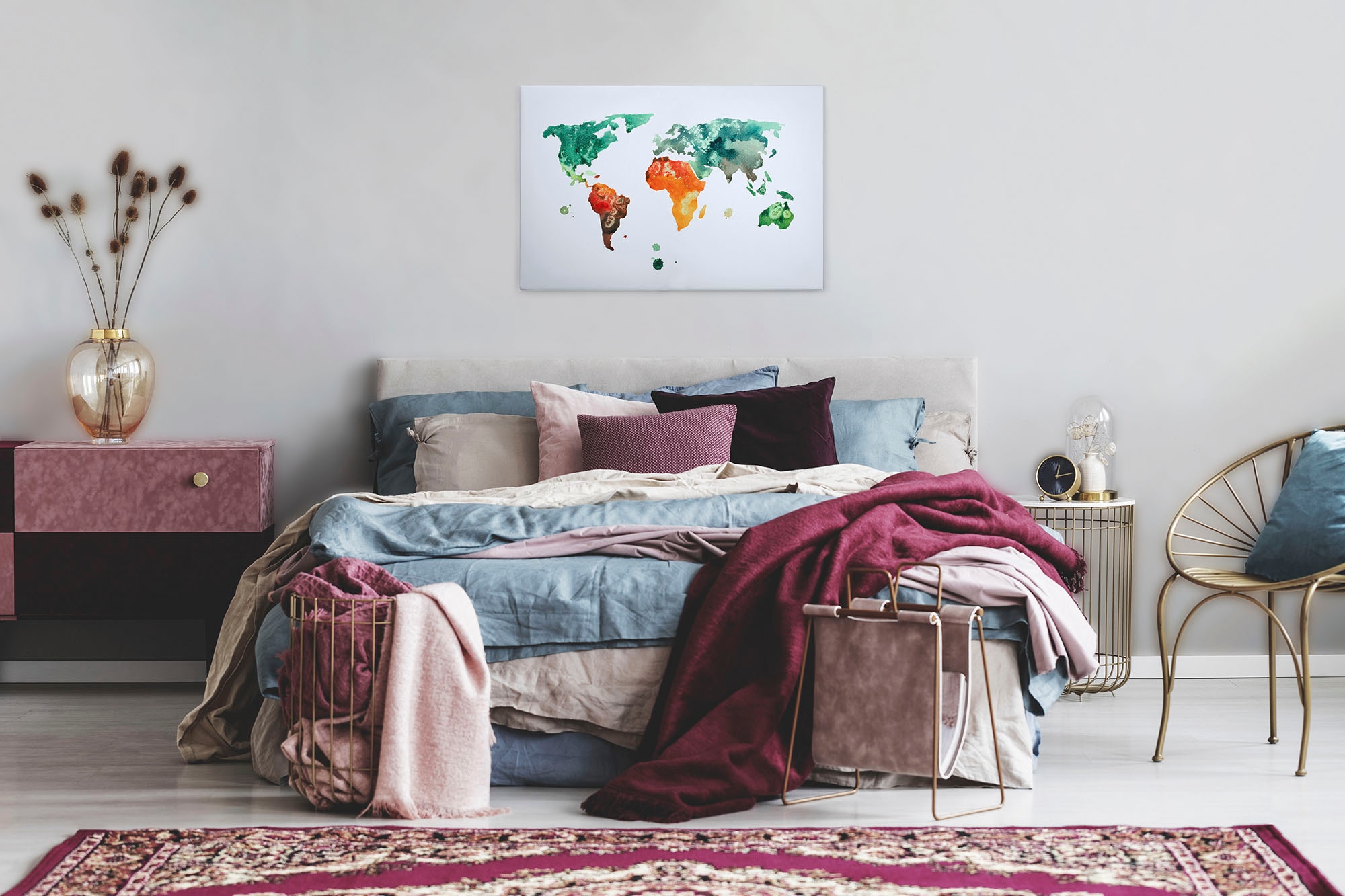 A.S. Création Leinwandbild »Colourful World 3«, Kunst-Weltkarte-Kinder, (1 St.), Atlas Weltkarte Bunt Aquarell Keilrahmen Leinwand-Bild Wohnzimmer Wand