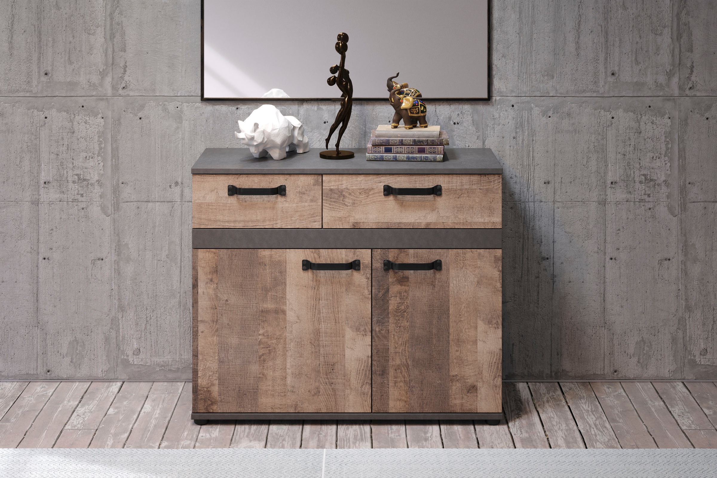 trendteam Kommode »Stripe«, Rustikales Sideboard mit 2 Schubladen - (B/T/H) 100/41/83 cm