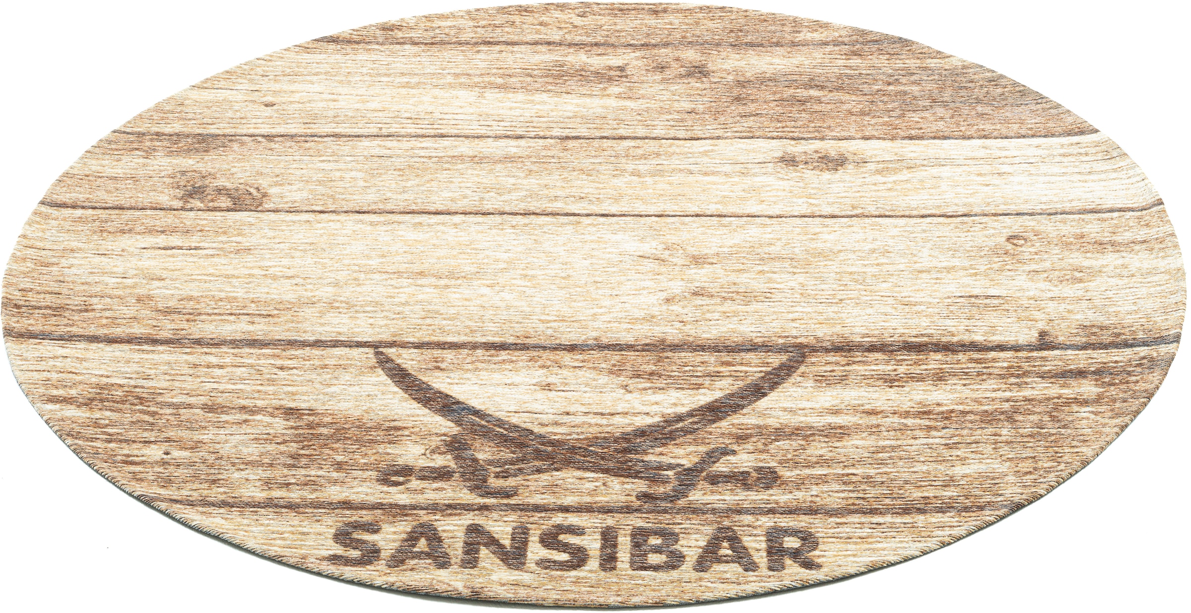 Sansibar Teppich »Keitum 009« rund 3 mm Höhe Flachgewebe, Motiv Holzdielen & gekreuzte Säbel