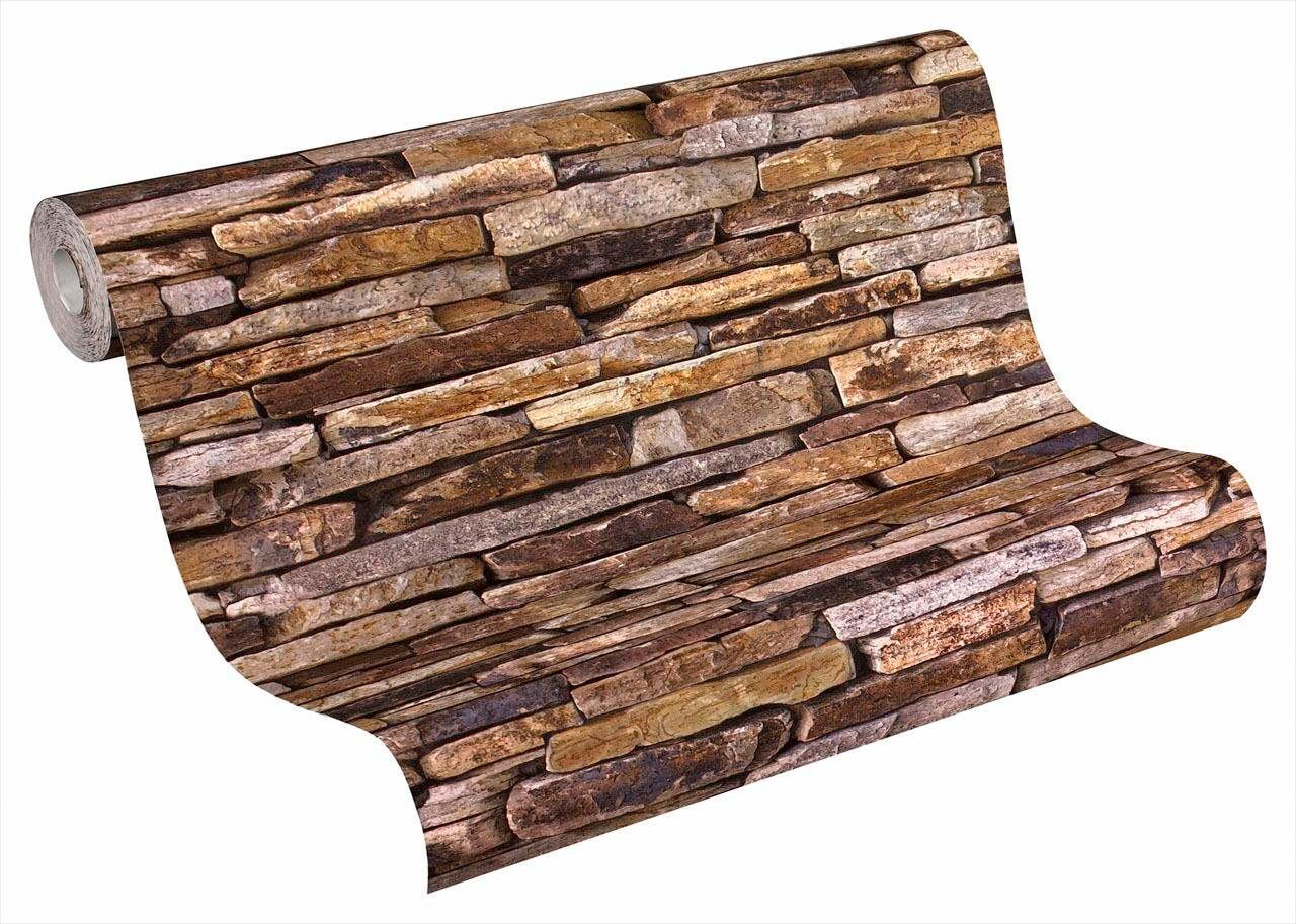 living walls Vliestapete »Best of Wood`n Stone 2nd Edition«, Steinoptik-gemustert-Motiv, Landhaus Tapete Stein Tapeten Wohnzimmer modern Flur Design Wandtapete