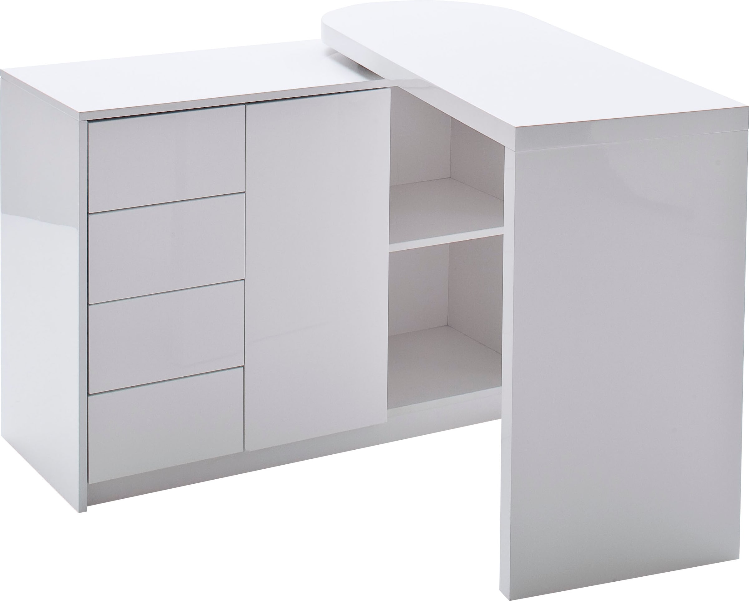 MCA furniture Schreibtisch »Matt«, Weiß Hochglanz mit Regalschrank, Tischplatte Schwenkbar