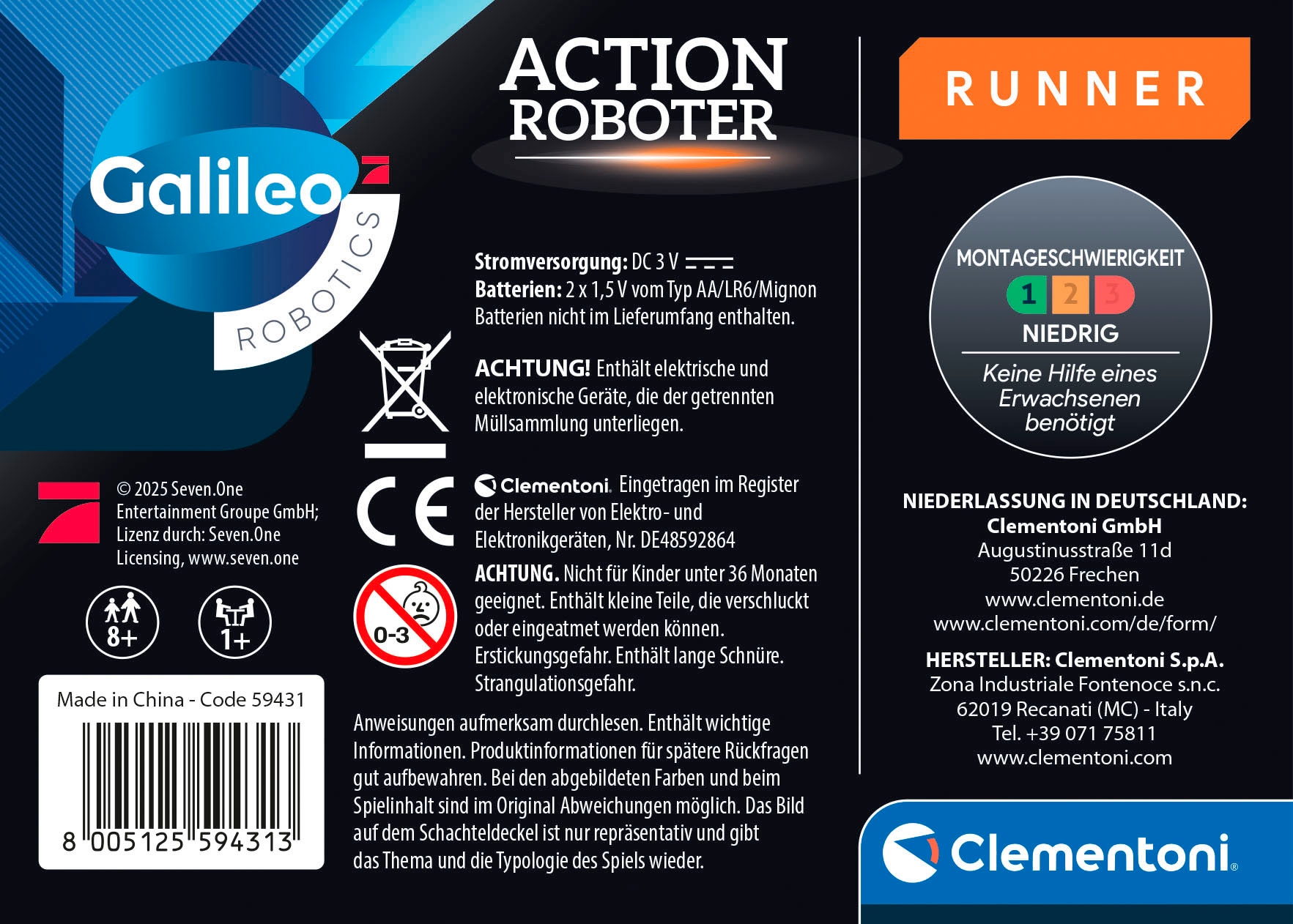 Clementoni® Modellbausatz »Galileo Robotics, Action Roboter Runner«