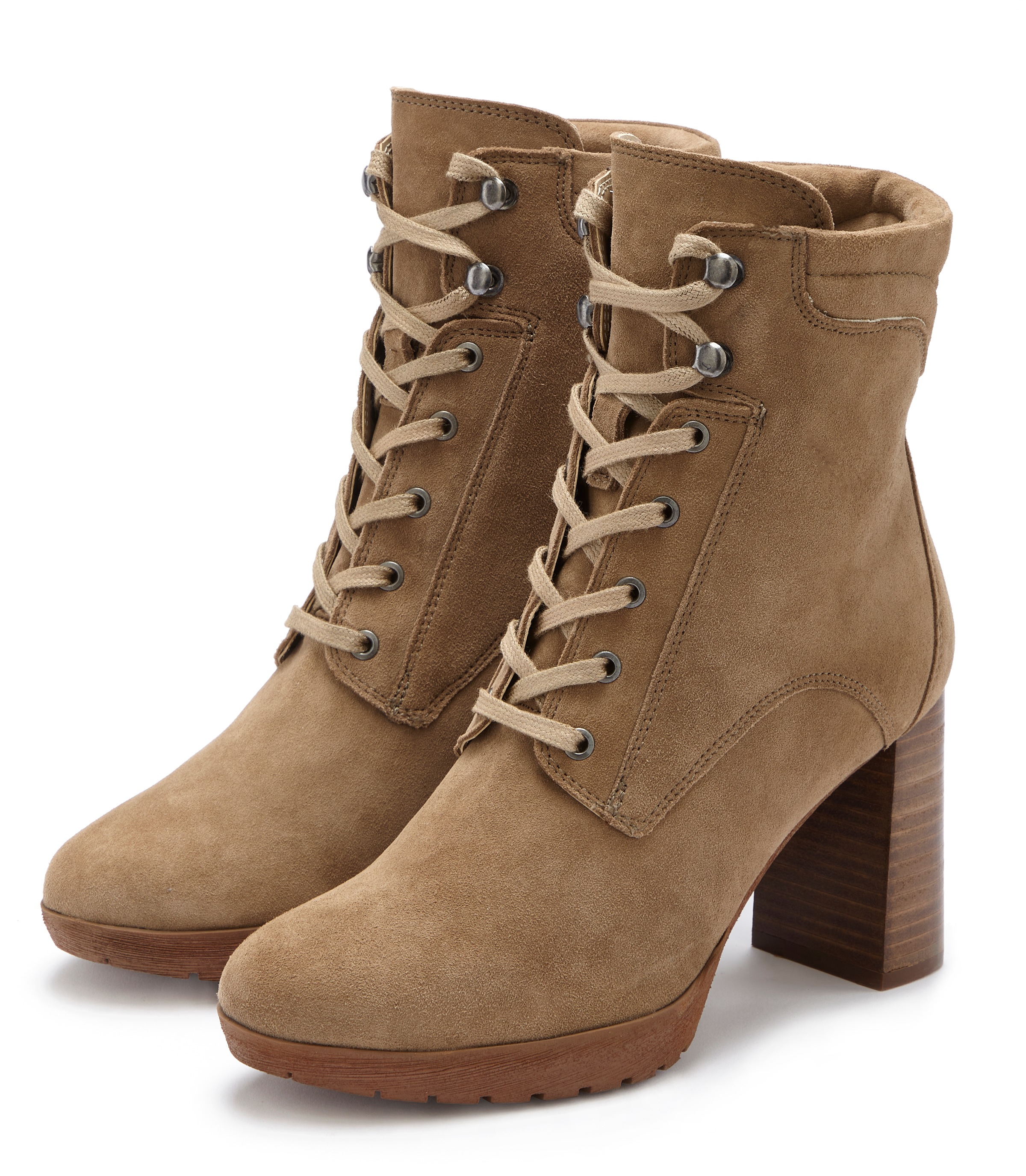 LASCANA High-Heel-Stiefelette »Schnürboots«, aus Leder, Blockabsatz, Plateaustiefelette, Schnürboots