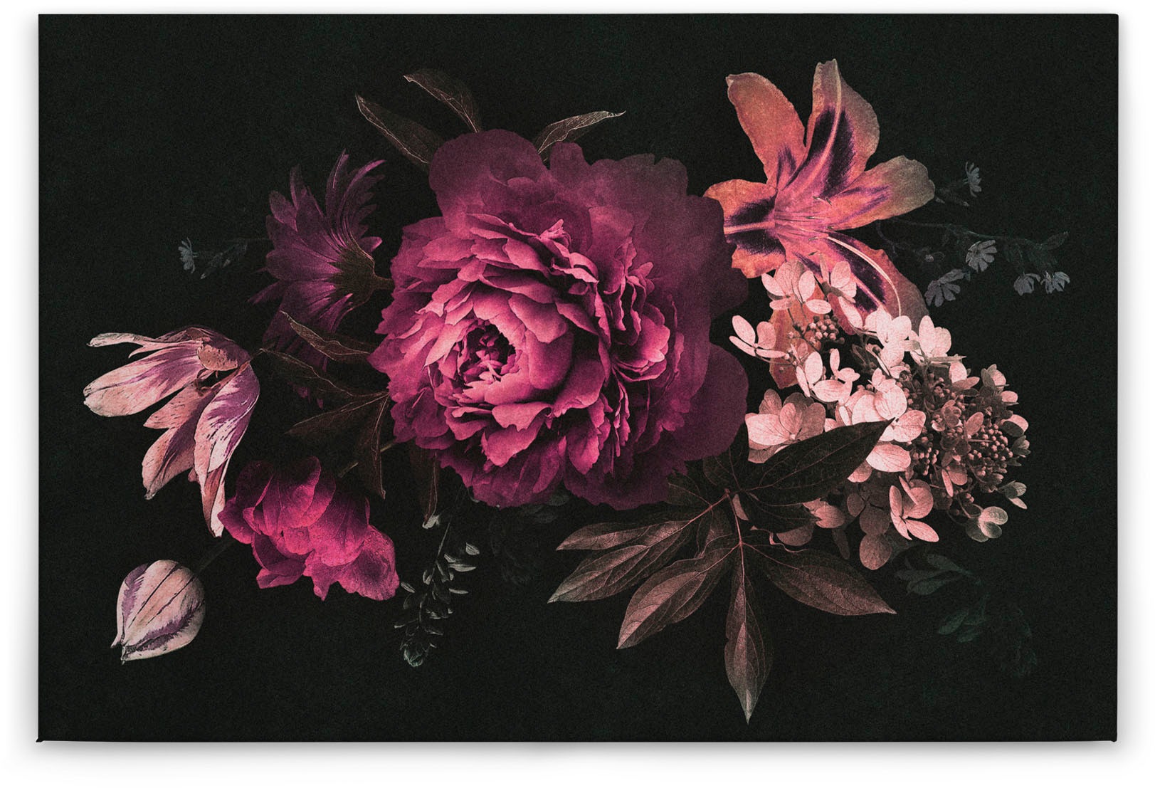 A.S. Création Leinwandbild »drama queen 3«, Kunst-Blumen-Kinder, (1 St.), Keilrahmen Floral Blumen Schwarz Pink Leinwand-Bild Wohnzimmer modern