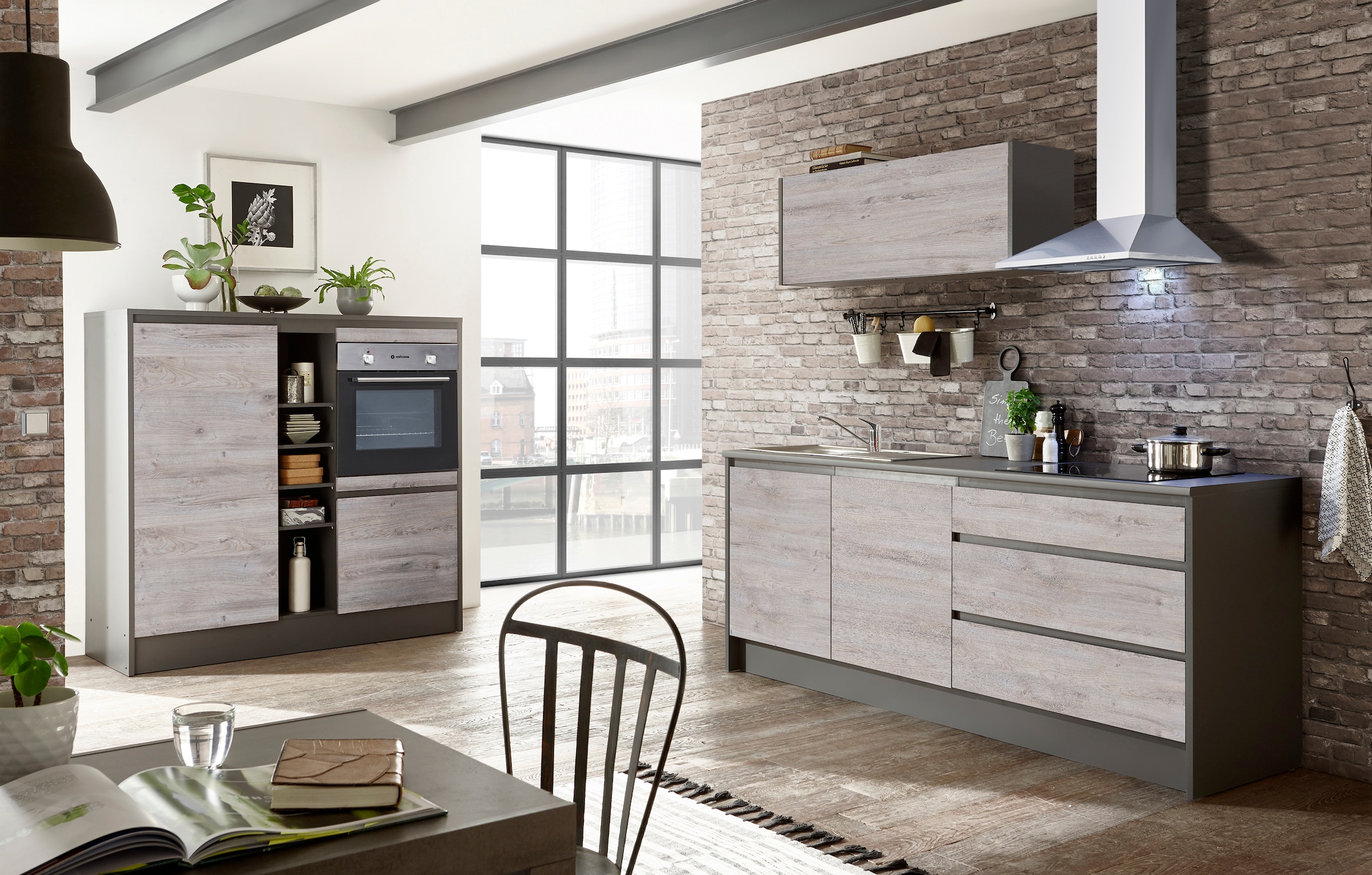BASIC by Balculina Küchenzeile »Less«, (Set), mit E-Geräten, Breite 210+150 cm