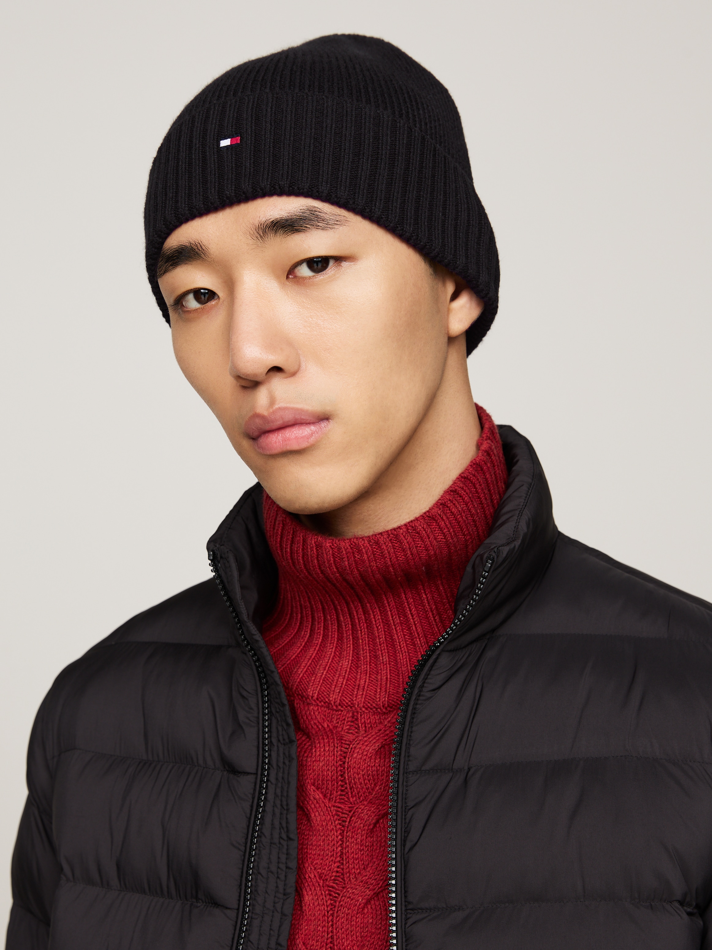 Tommy Hilfiger Strickmütze »TH FLAG PIMA COTTON BEANIE«, mit Logostickerei