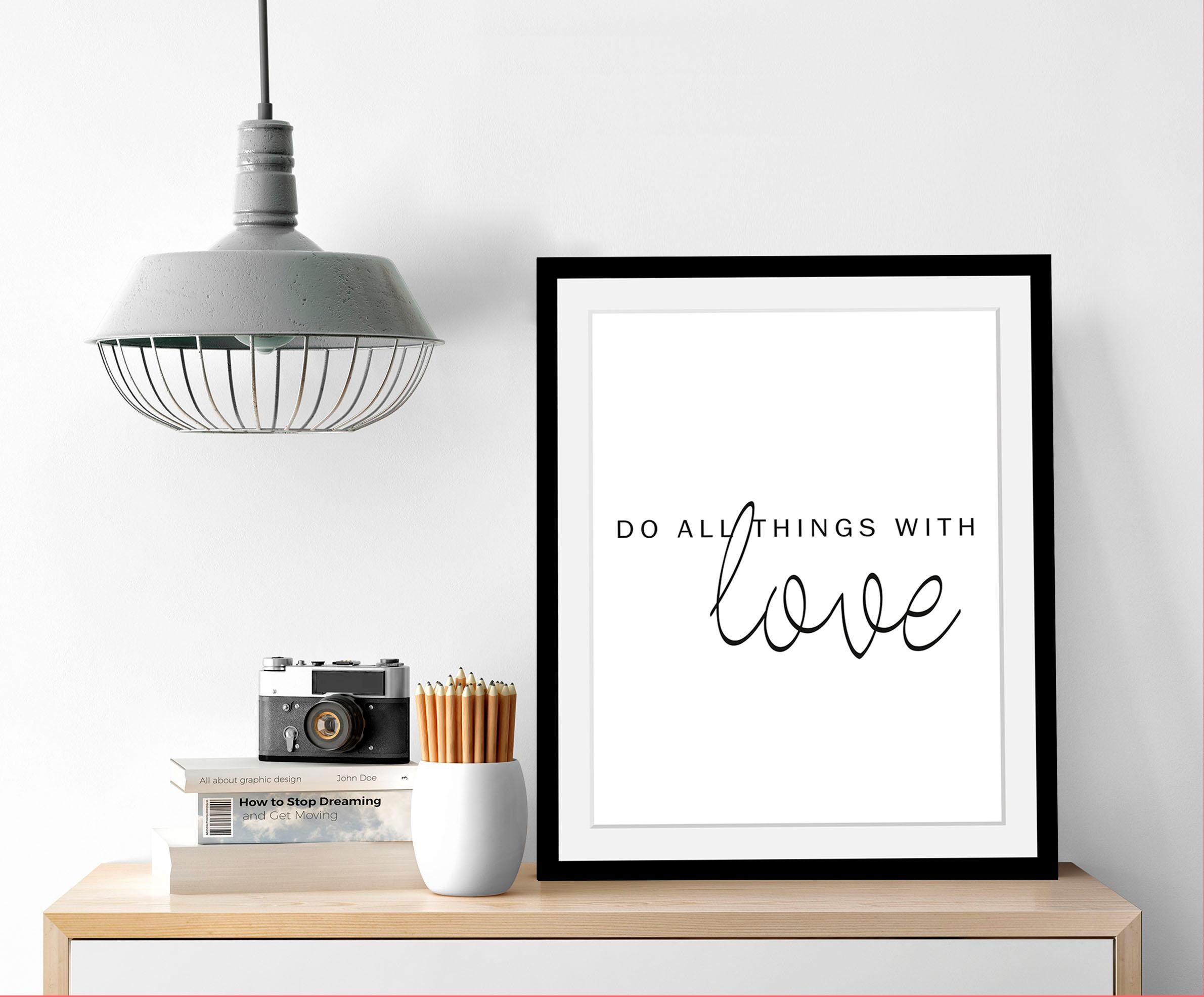 queence Bild »Liebe«, Schwarz-Weiß-Schriftzug-Motivationsbilder-Liebessprüche, HD Premium Poster-Druck inkl. Holzrahmen