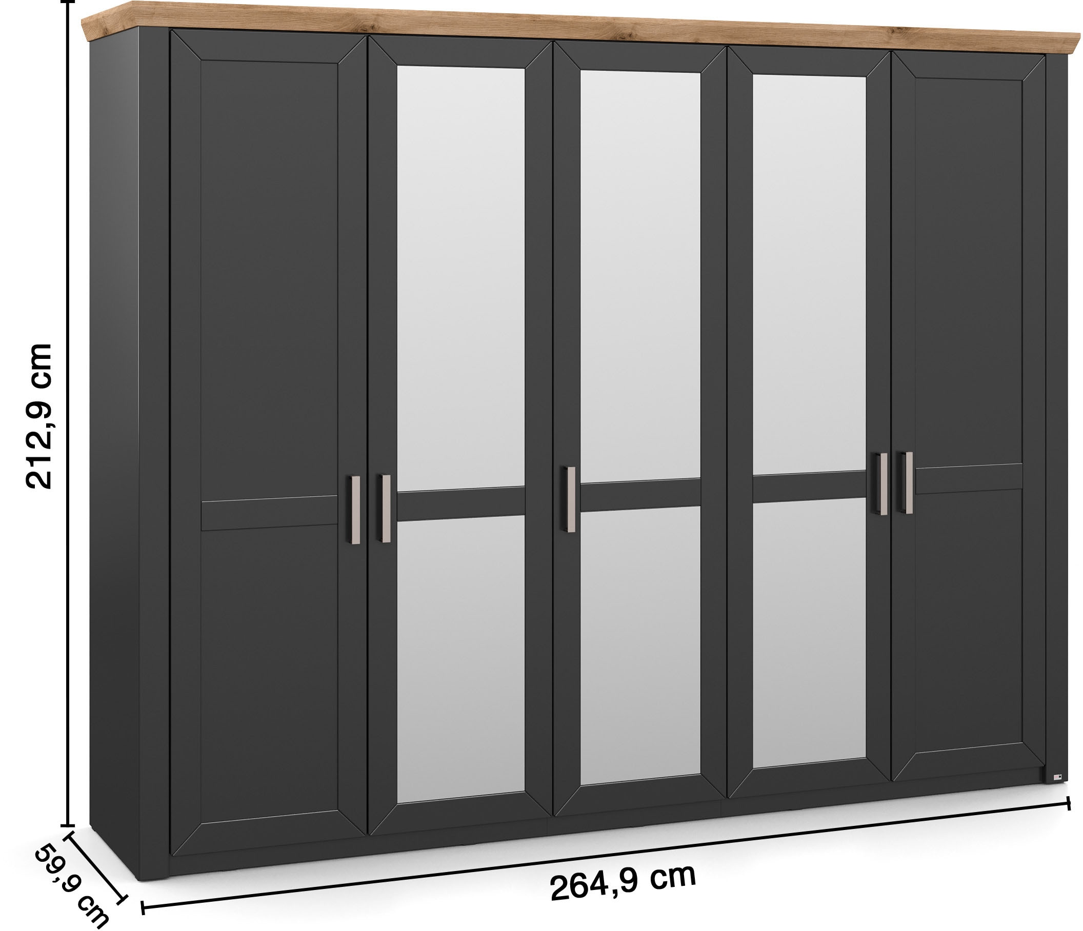 set one by Musterring Kleiderschrank »York Schlafen«, (2 St.), mit Holz- und Spiegeltüren, inkl. Kranz in Eiche, Höhe 207 x T60 cm